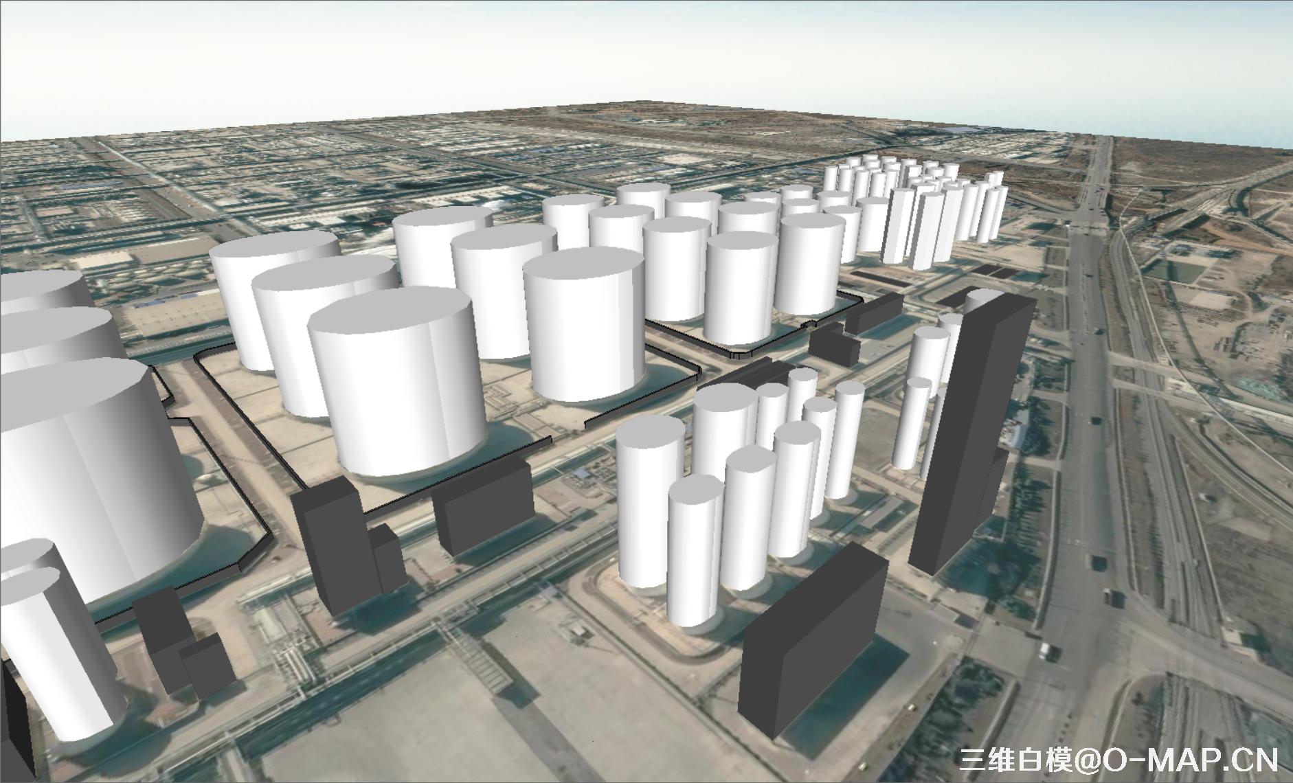 烟台市化工区3D白模建筑物白模石油储蓄罐白模