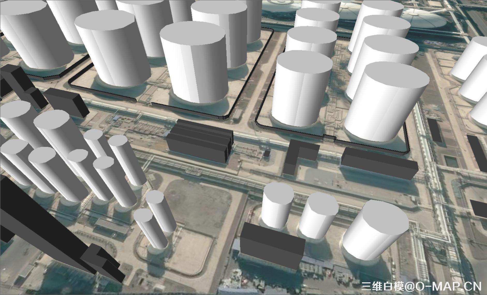 烟台市化工区3D白模建筑物白模石油储蓄罐白模