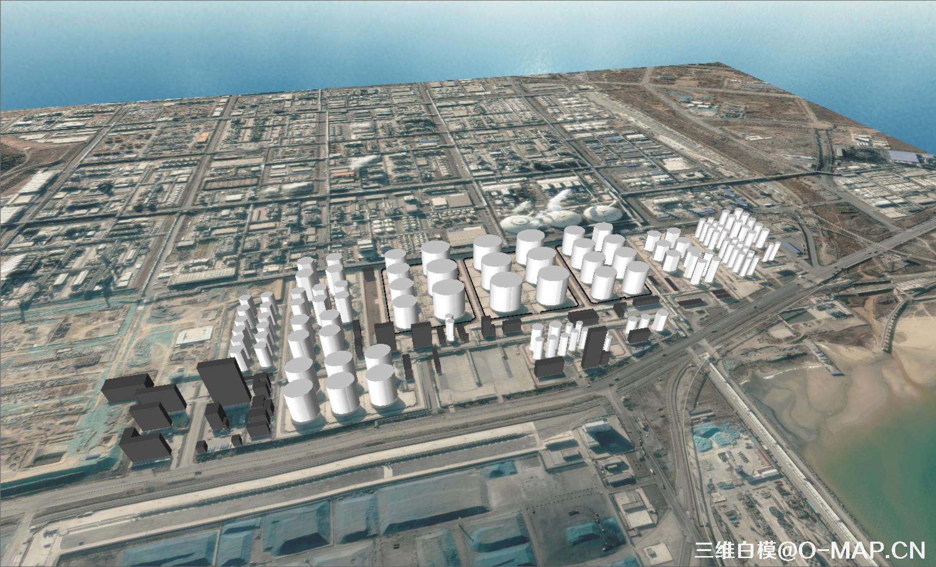 烟台市化工区3D白模建筑物白模石油储蓄罐白模