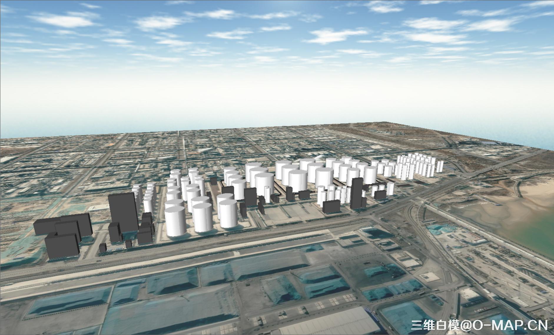 烟台市化工区3D白模建筑物白模石油储蓄罐白模