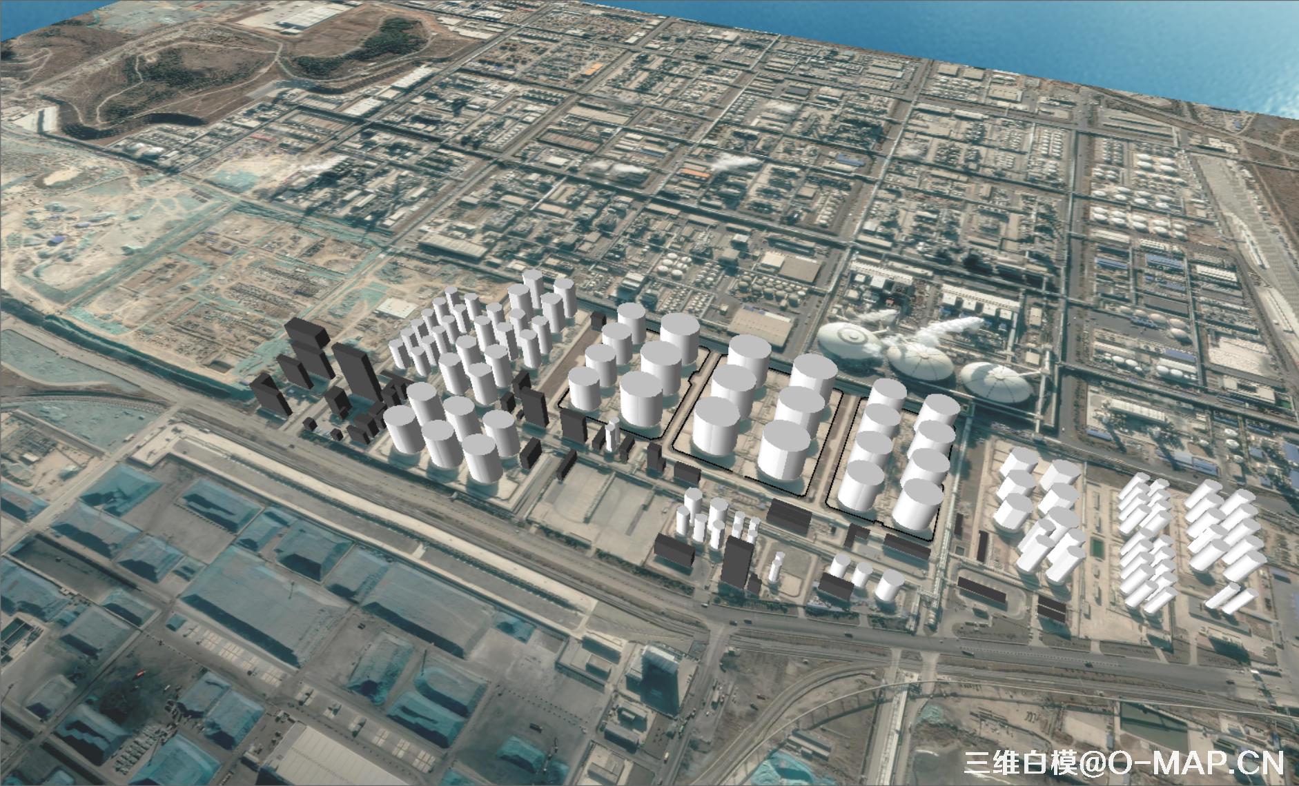 烟台市化工区3D白模建筑物白模石油储蓄罐白模