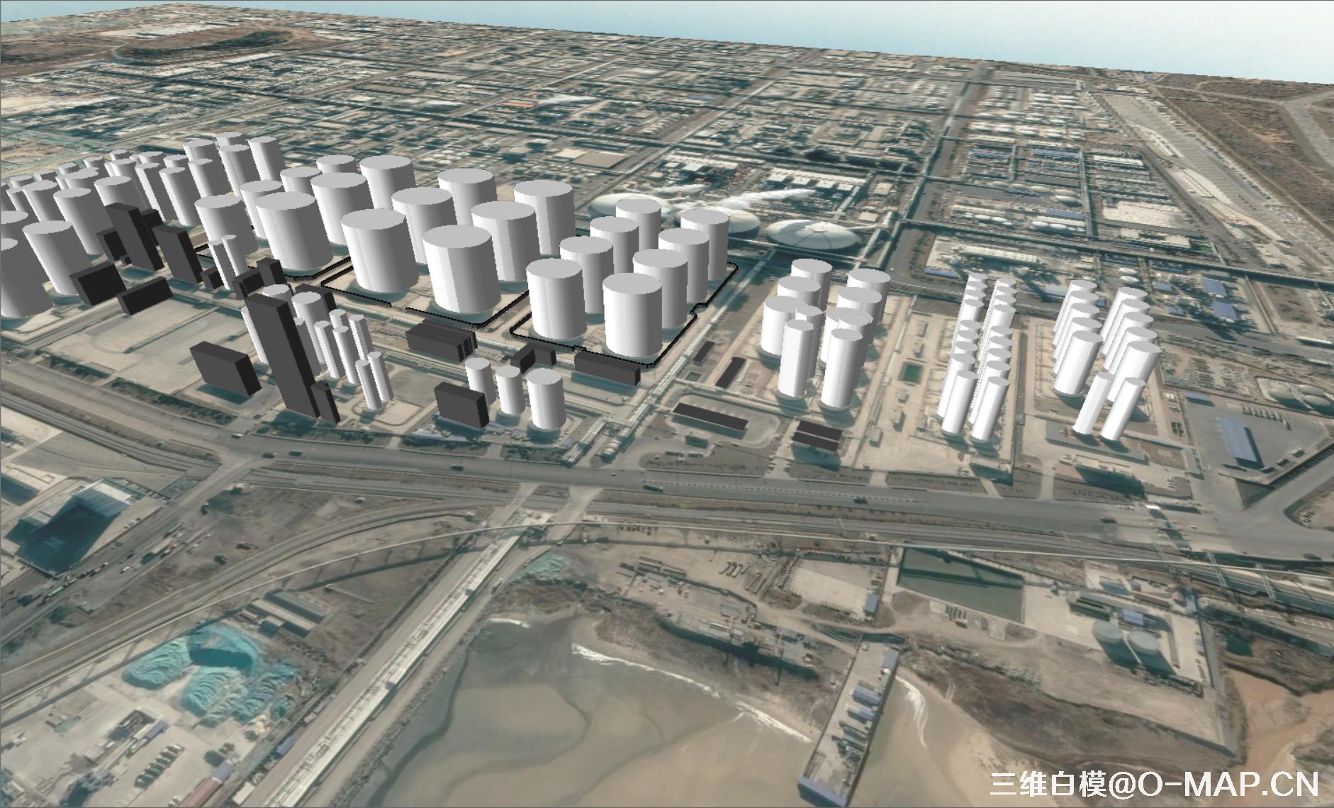 烟台市化工区3D白模建筑物白模石油储蓄罐白模