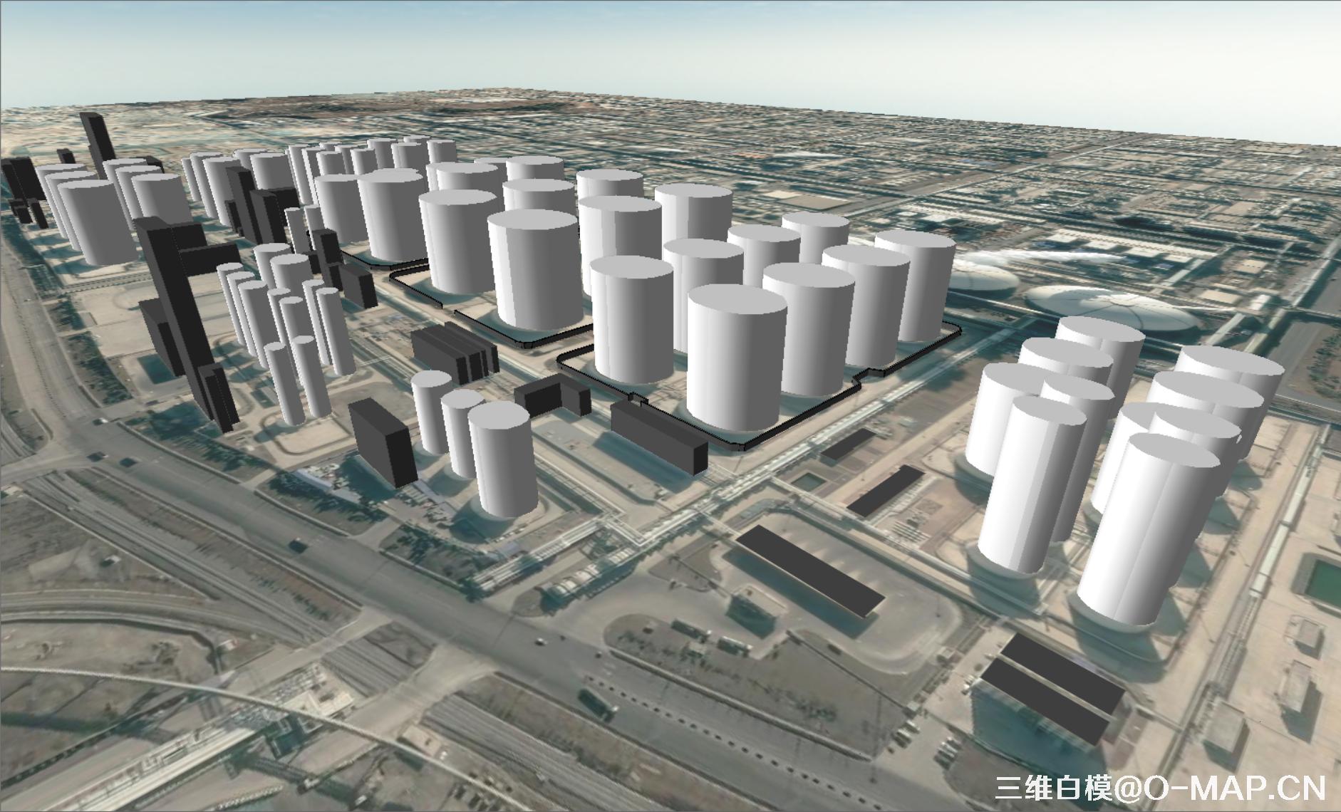 烟台市化工区3D白模建筑物白模石油储蓄罐白模