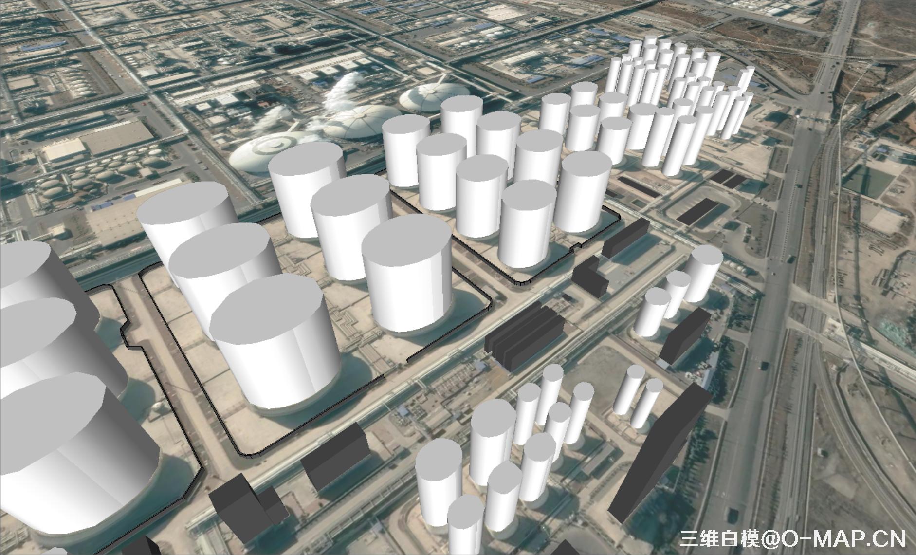 烟台市化工区3D白模建筑物白模石油储蓄罐白模