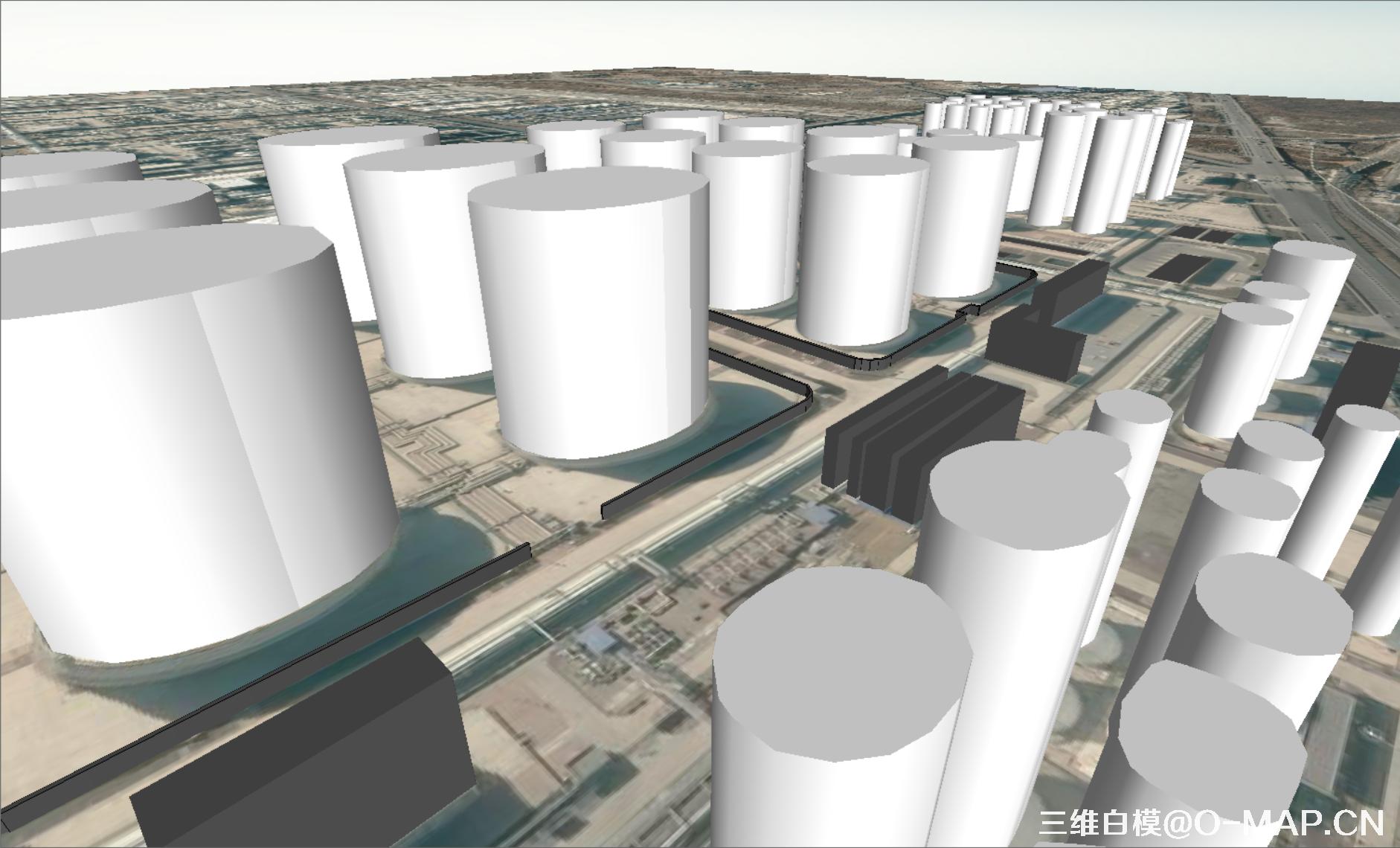 烟台市化工区3D白模建筑物白模石油储蓄罐白模