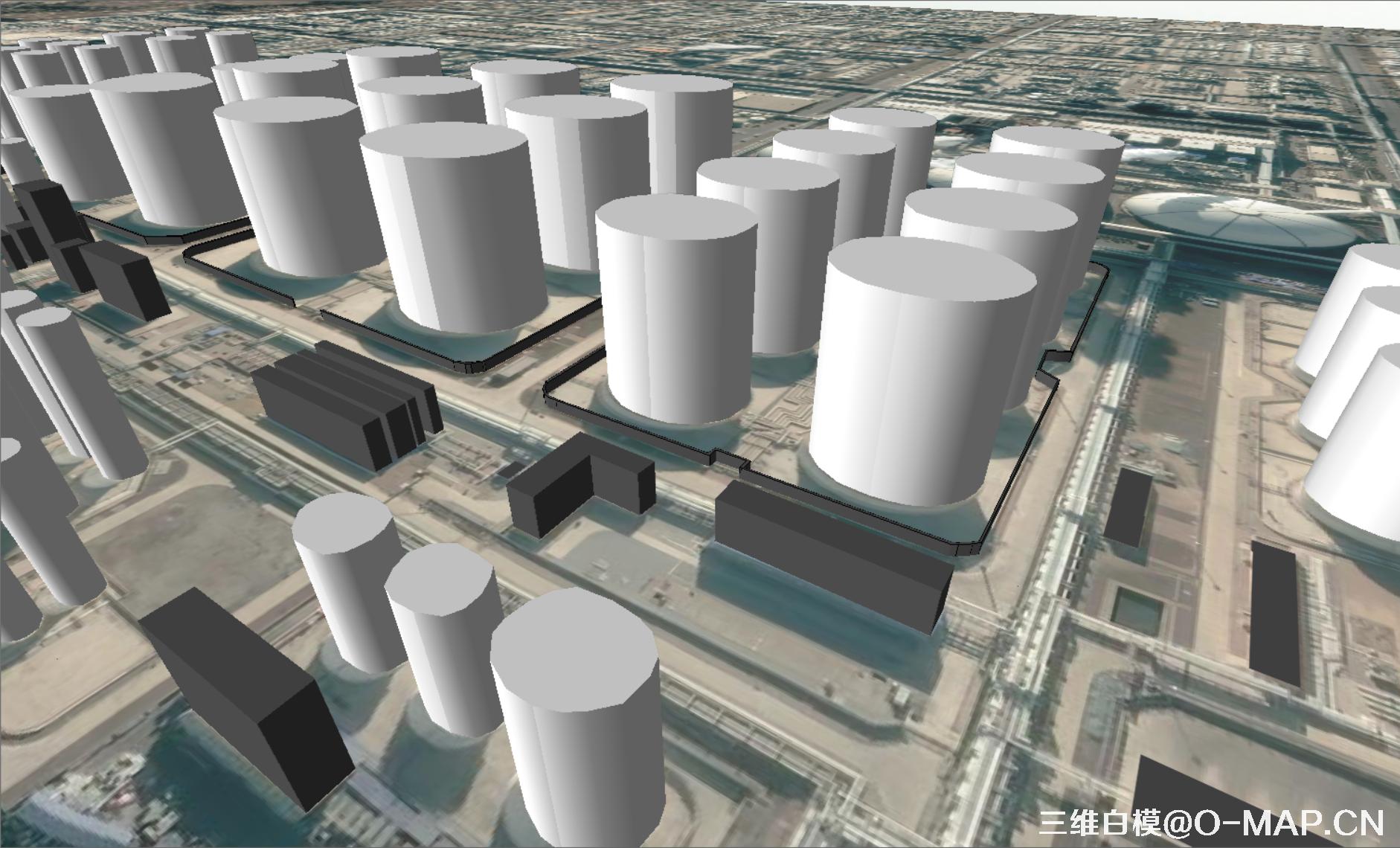 烟台市化工区3D白模建筑物白模石油储蓄罐白模
