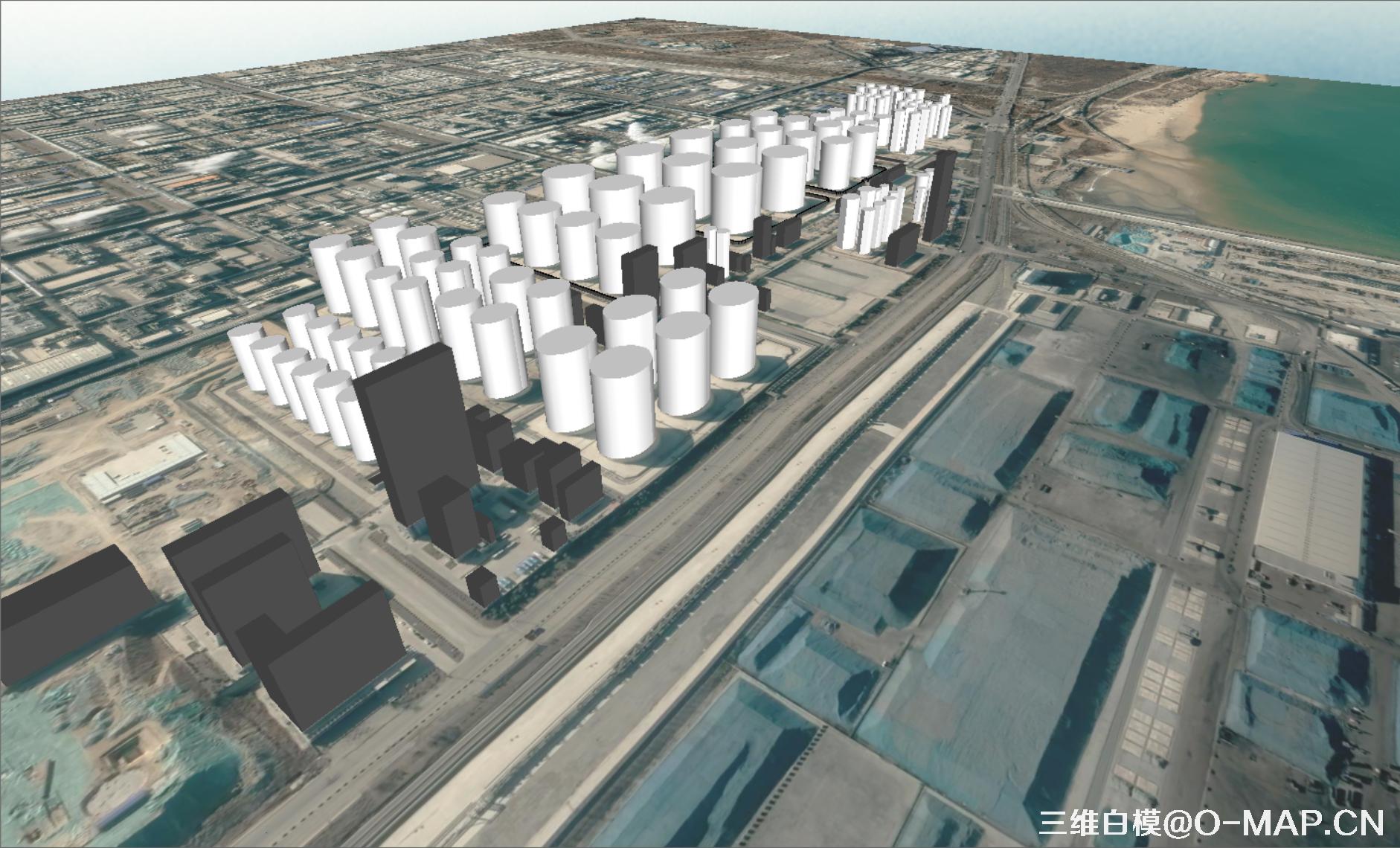 烟台市化工区3D白模建筑物白模石油储蓄罐白模