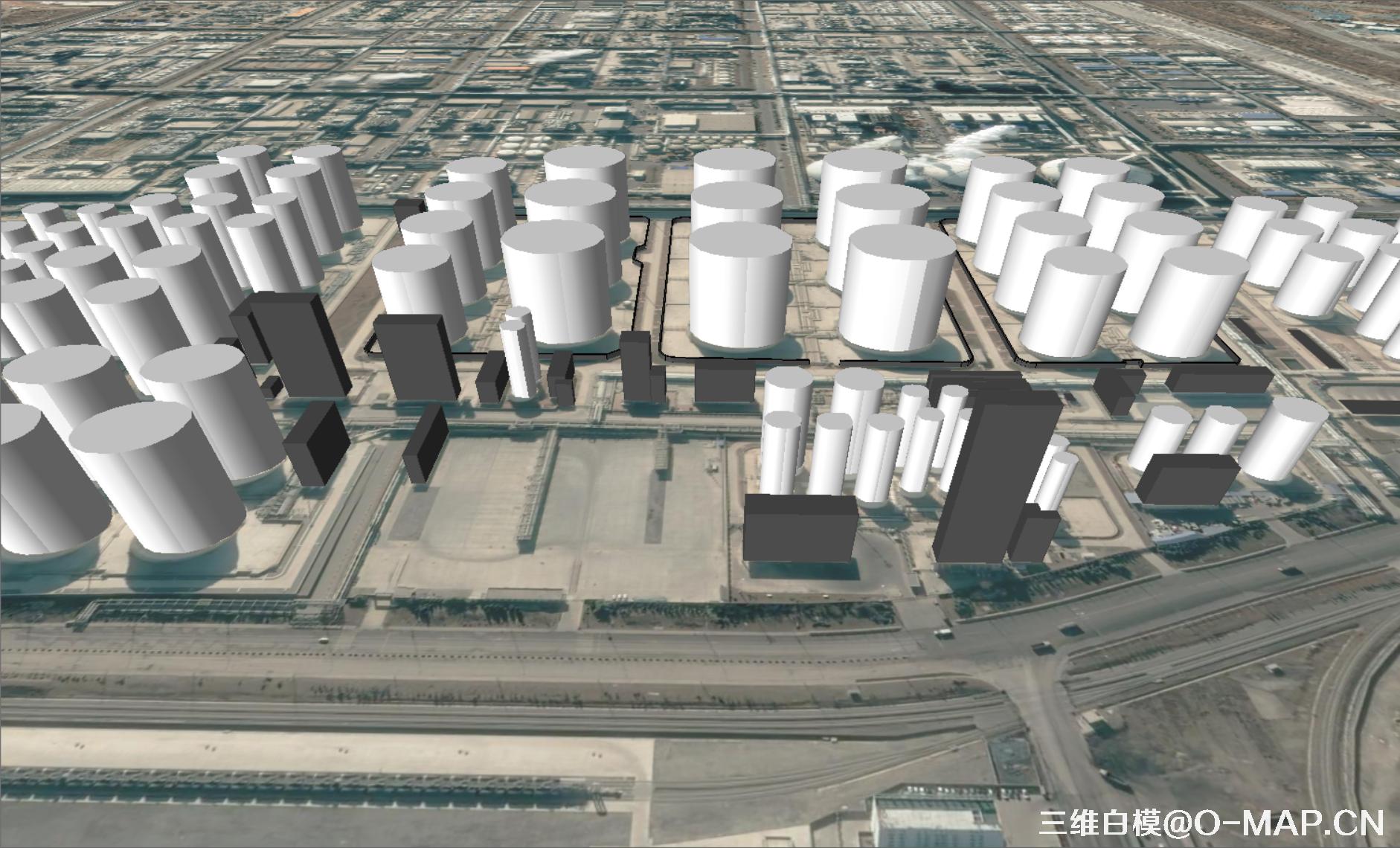 烟台市化工区3D白模建筑物白模石油储蓄罐白模