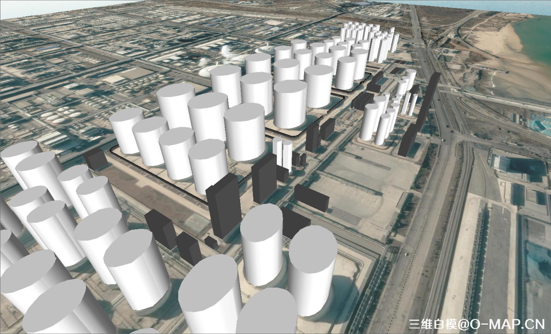 烟台市化工区3D白模建筑物白模石油储蓄罐白模