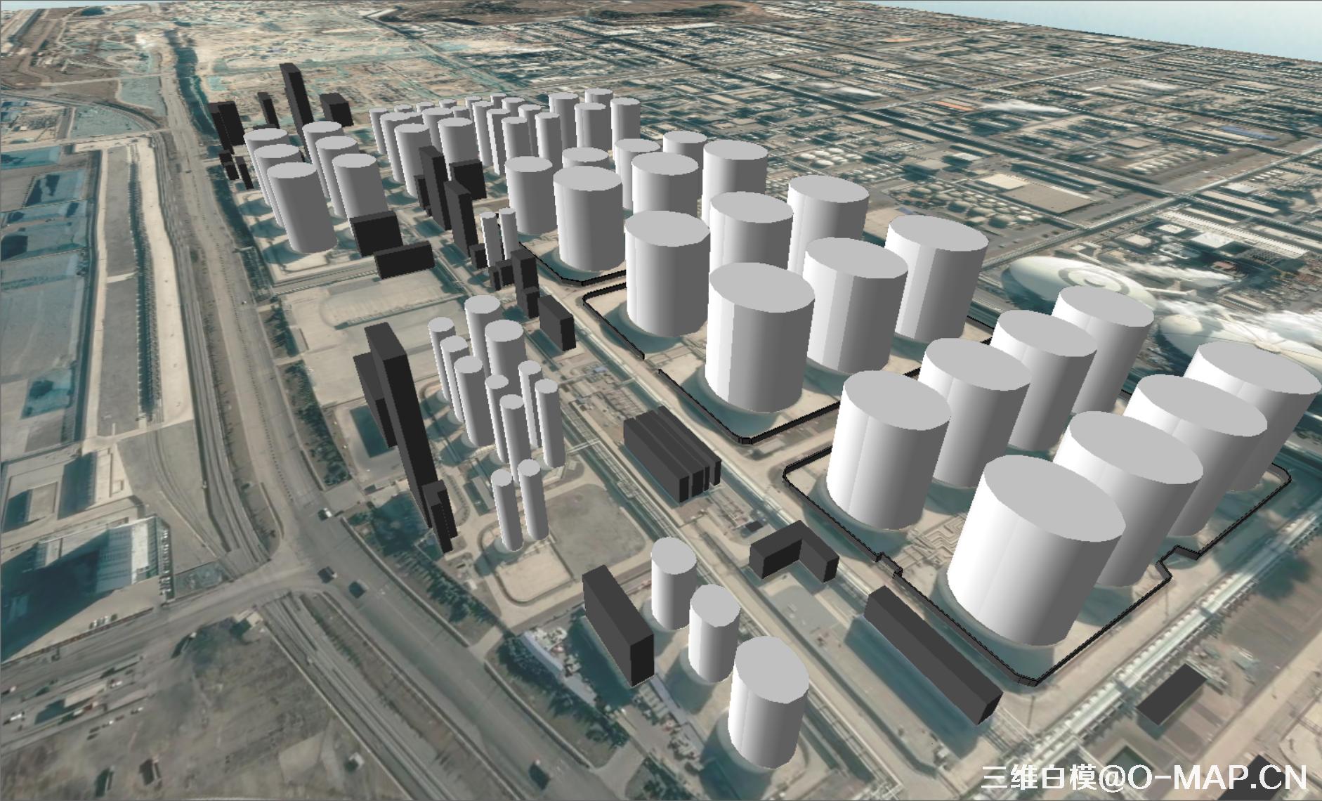 烟台市化工区3D白模建筑物白模石油储蓄罐白模