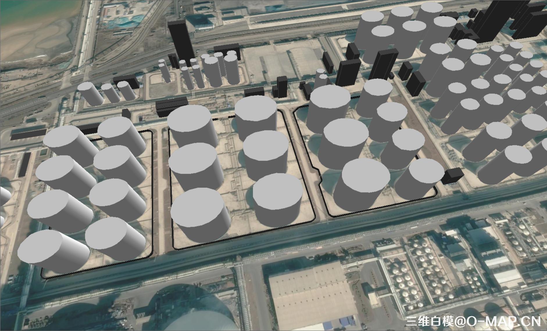 烟台市化工区3D白模建筑物白模石油储蓄罐白模
