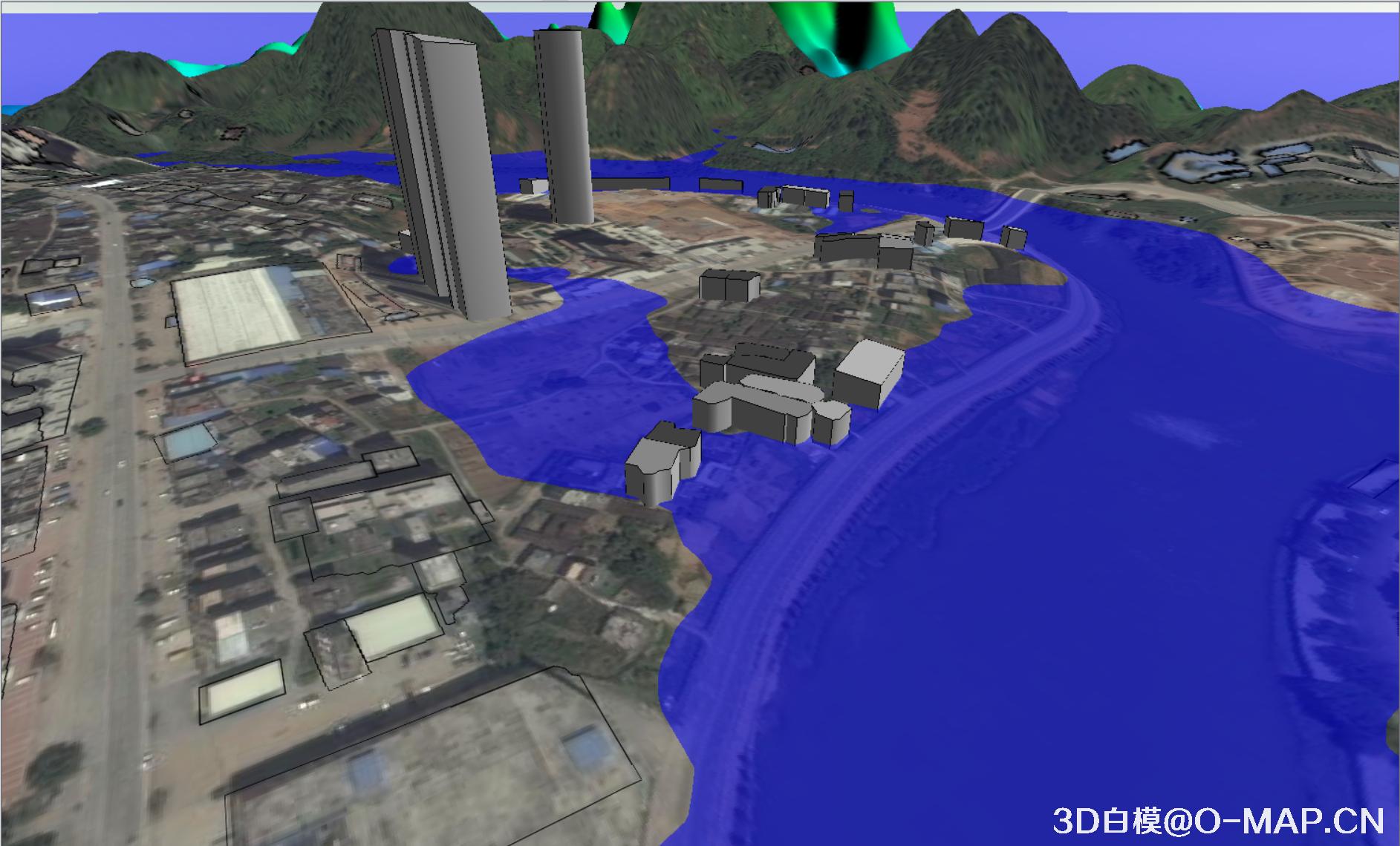 使用3D白模技术模拟广东怀集洪水水灾