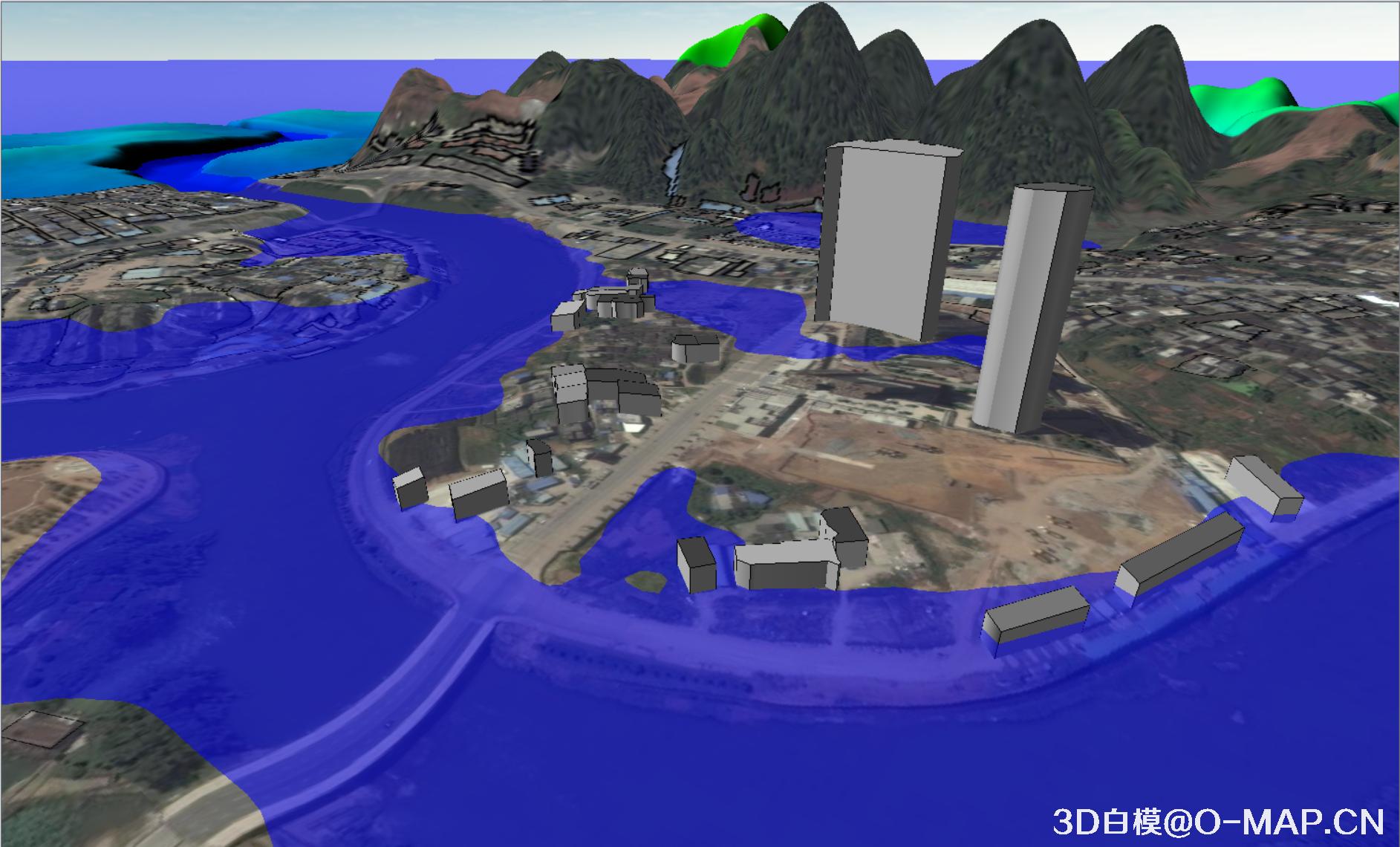 使用3D白模技术模拟广东怀集洪水水灾