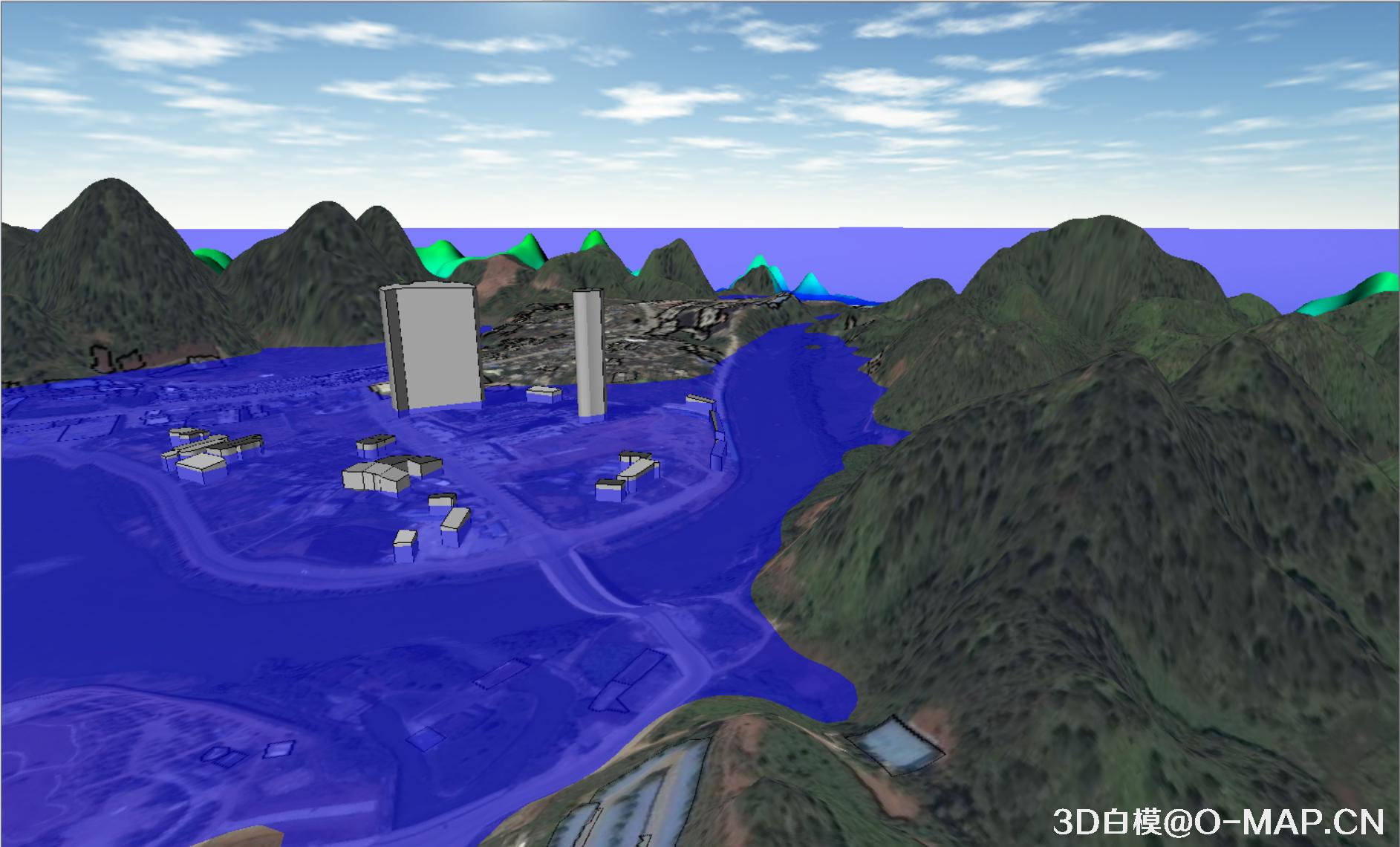 使用3D白模技术模拟广东怀集洪水水灾