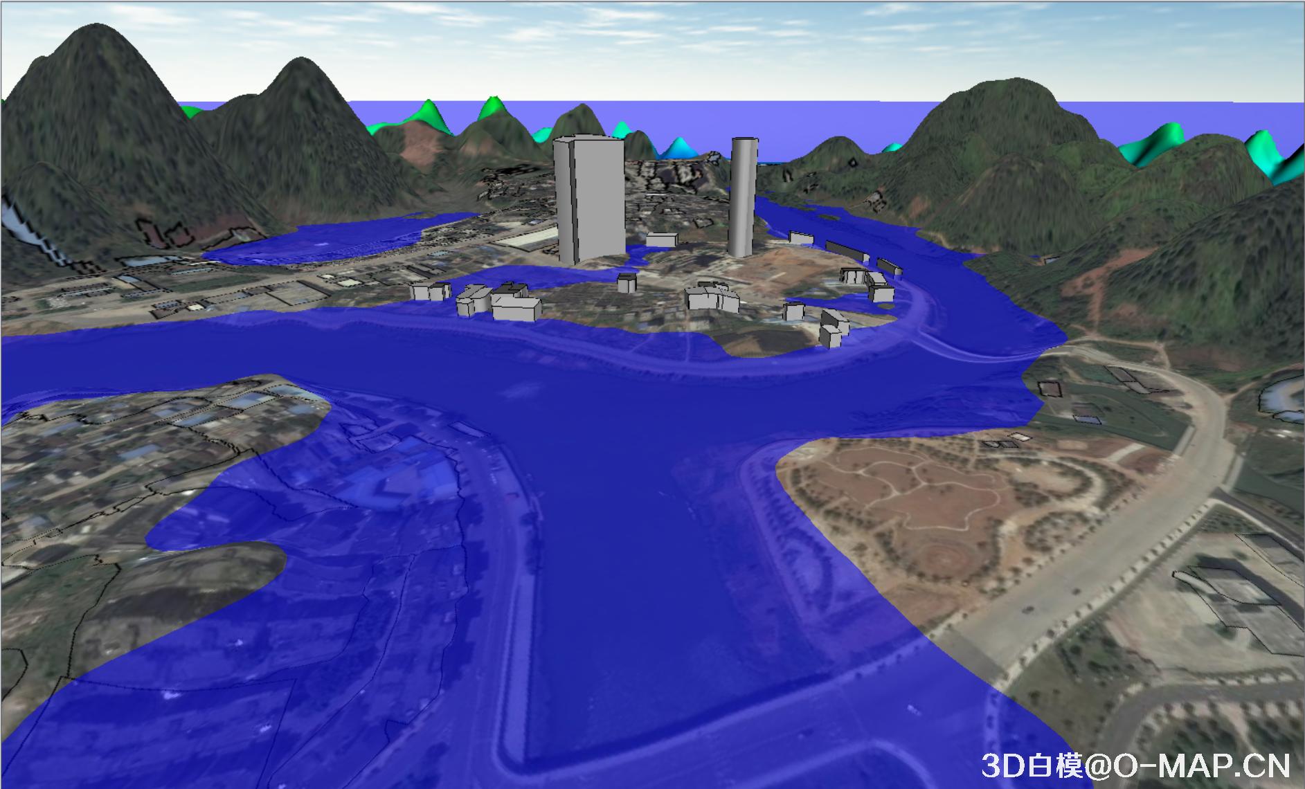使用3D白模技术模拟广东怀集洪水水灾