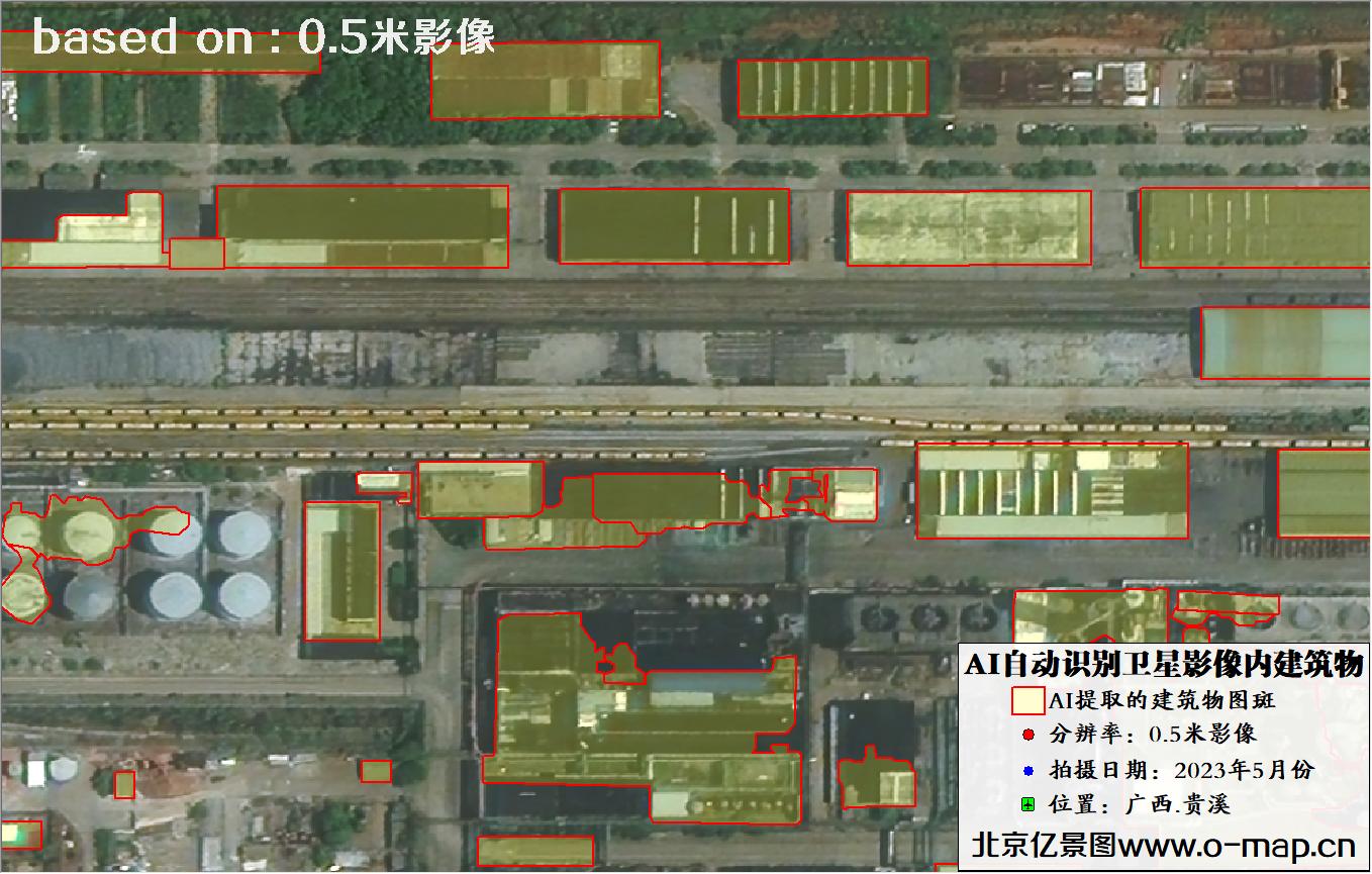 AI自动识别的卫星影像图中的房屋建筑物