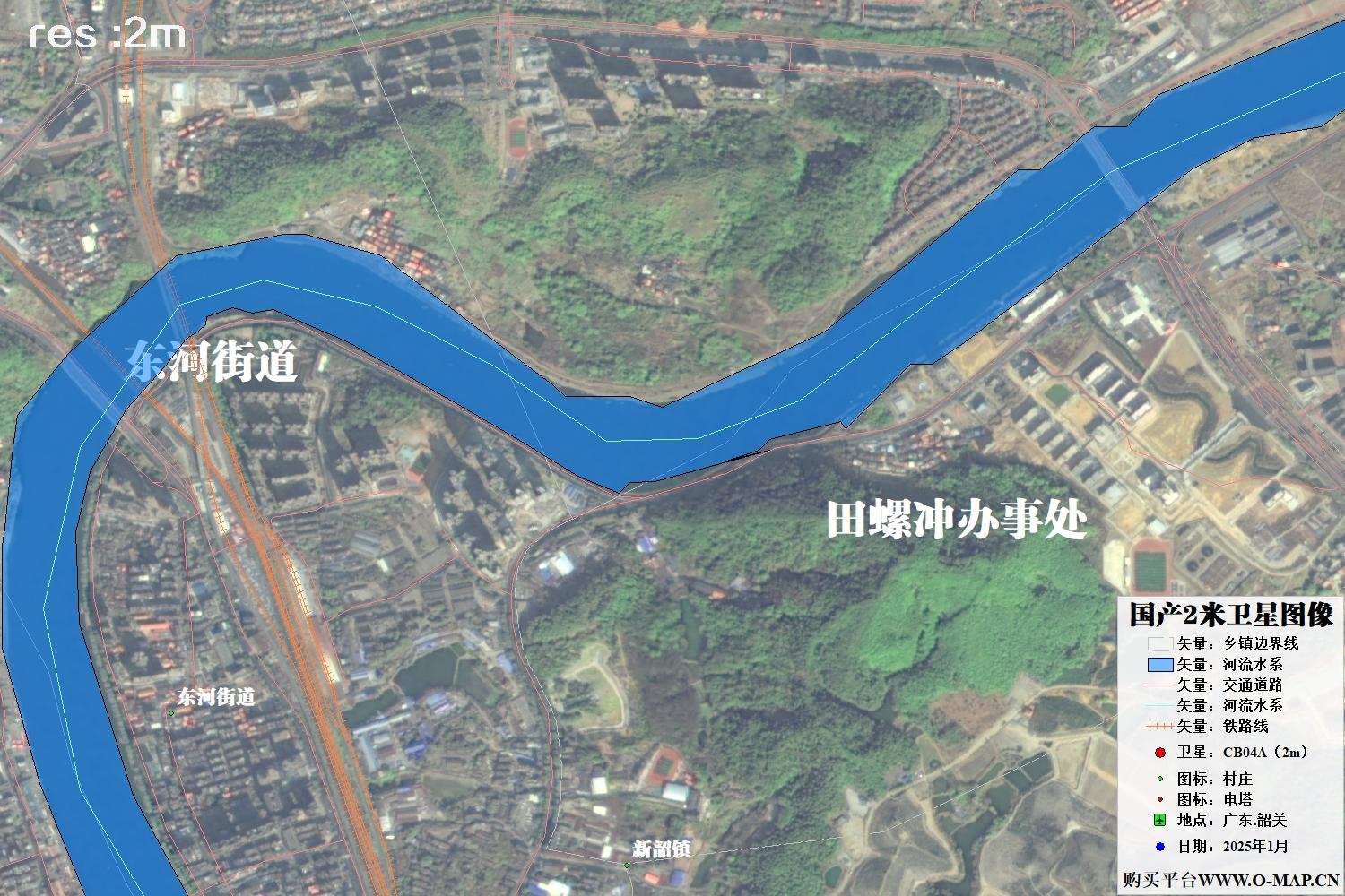 2米分辨率CB04A卫星2025年拍摄的广东省韶关市卫星图像