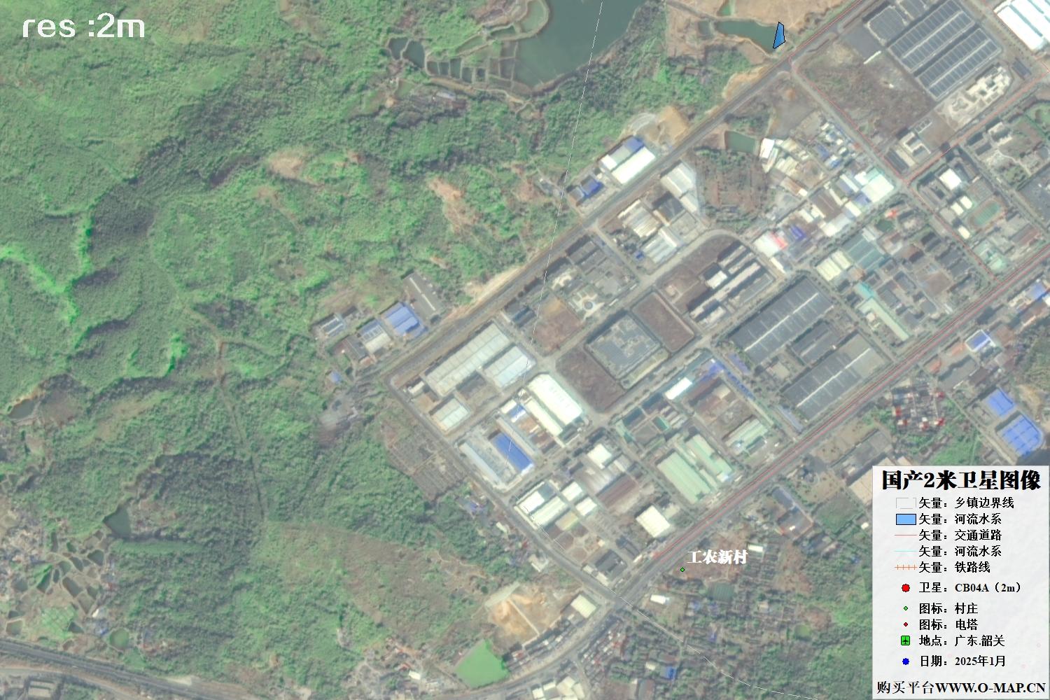 2米分辨率CB04A卫星2025年拍摄的广东省韶关市卫星图像