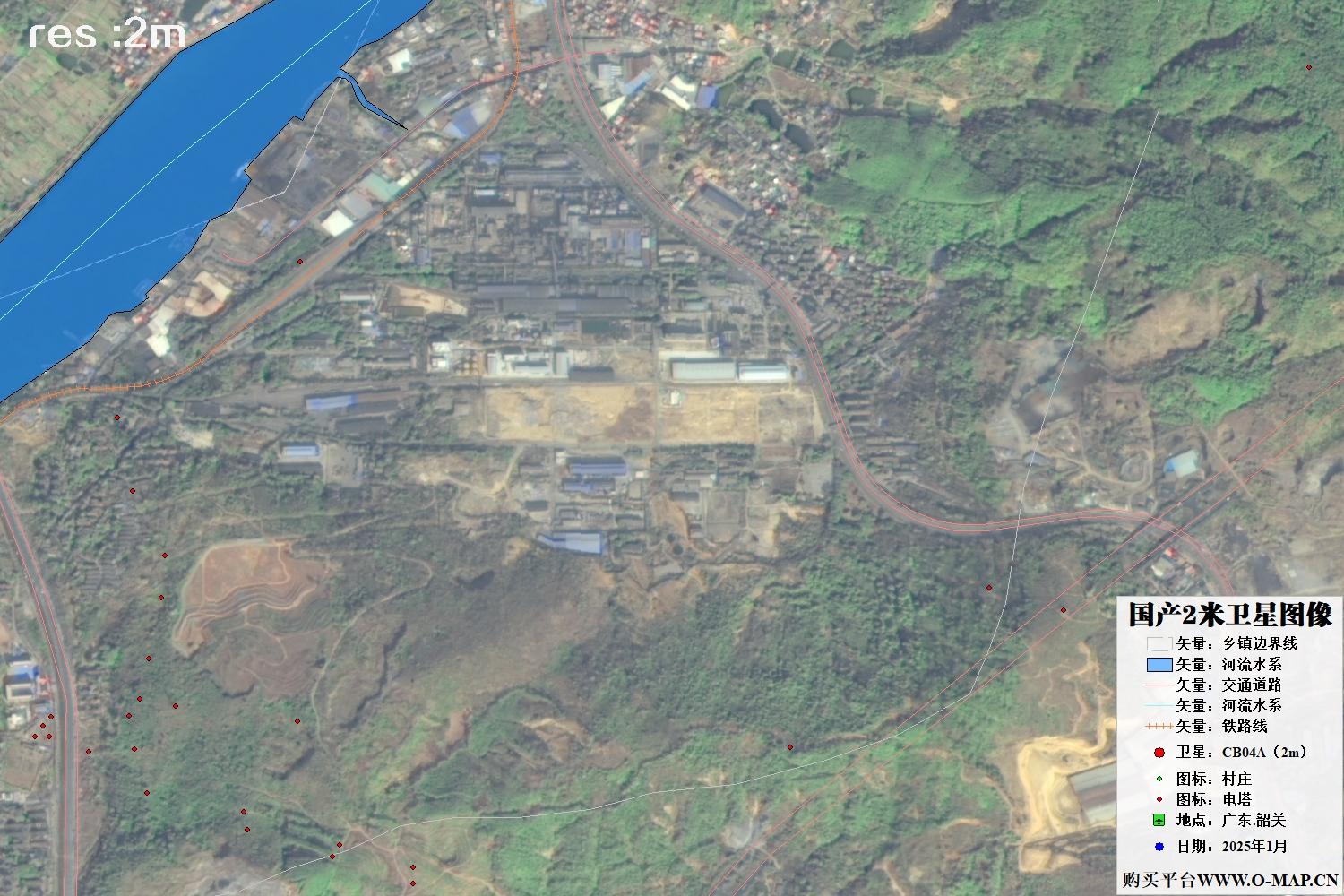 2米分辨率CB04A卫星2025年拍摄的广东省韶关市卫星图像