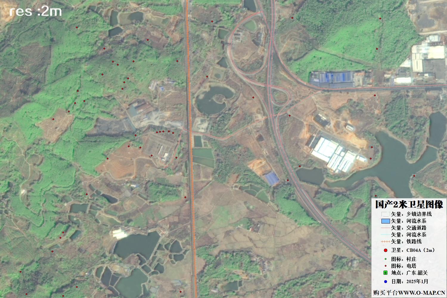 2米分辨率CB04A卫星2025年拍摄的广东省韶关市卫星图像
