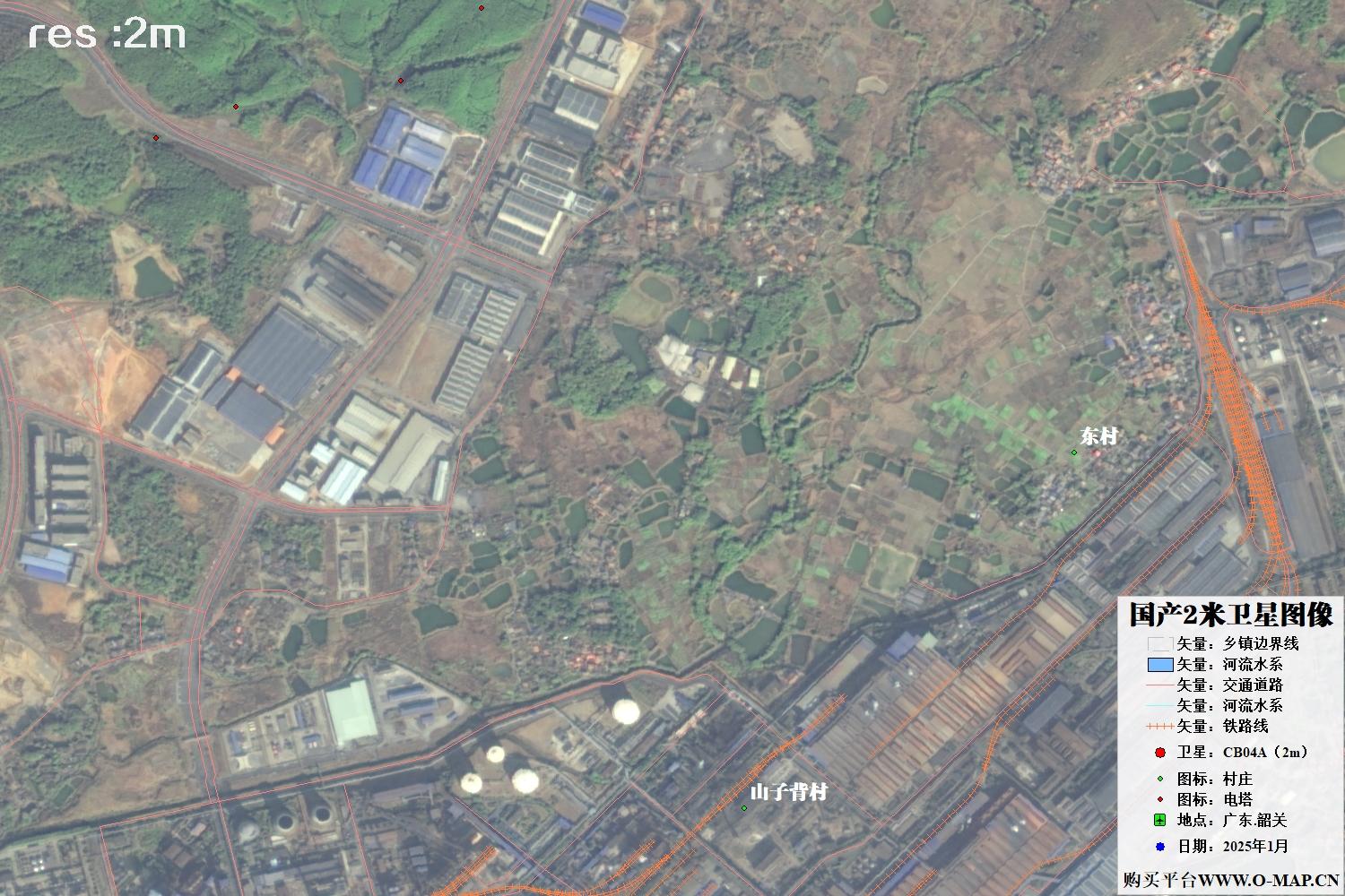 2米分辨率CB04A卫星2025年拍摄的广东省韶关市卫星图像