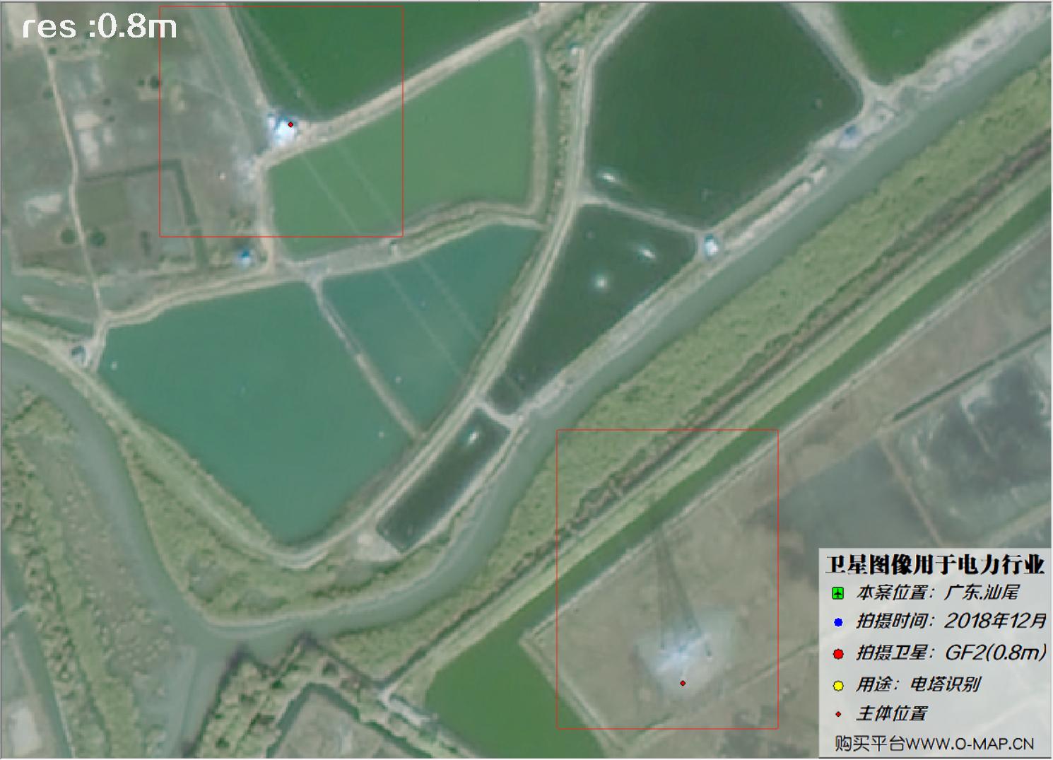0.8米GF2卫星拍摄的广东省汕尾市电塔卫星图像