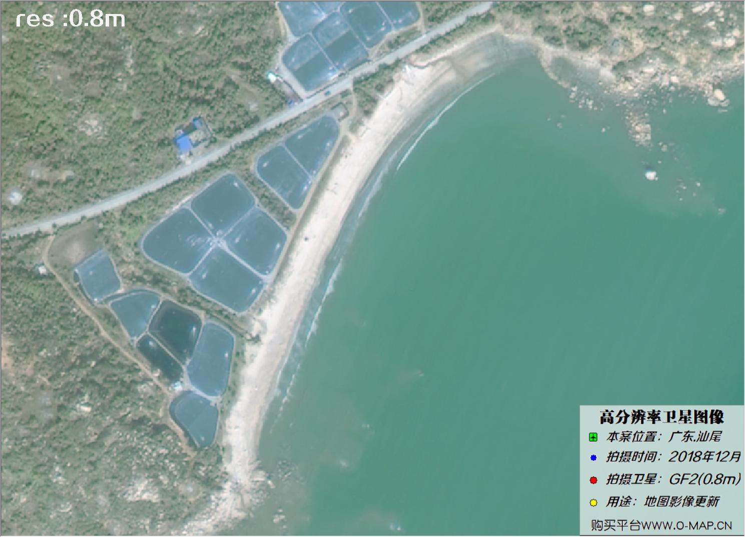 0.8米GF2卫星拍摄沙滩海岸线图像