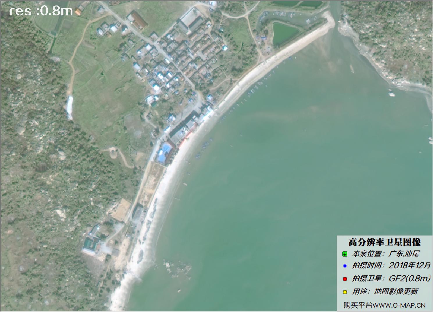 0.8米GF2卫星拍摄沙滩海岸线图像