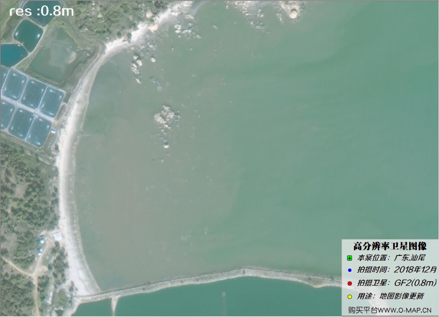 0.8米GF2卫星拍摄沙滩海岸线图像