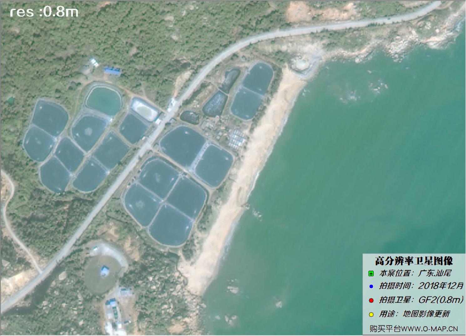 0.8米GF2卫星拍摄沙滩海岸线图像
