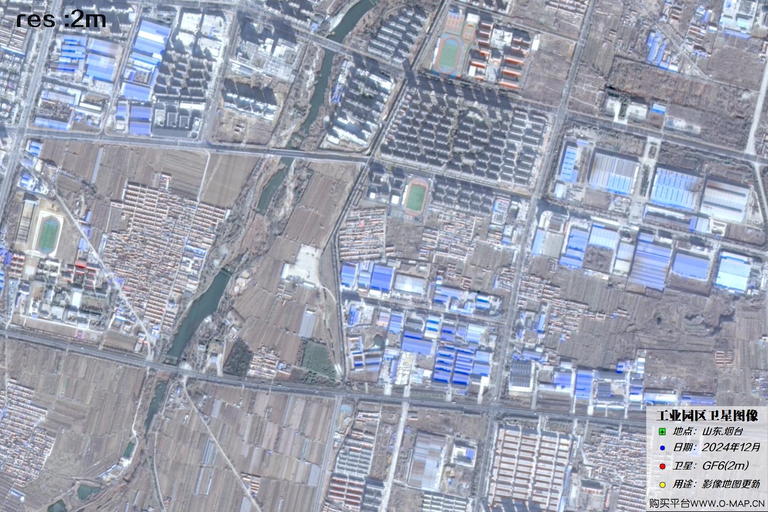 2米分辨率GF6高分六号卫星2024年冬季拍摄的烟台市卫星图像