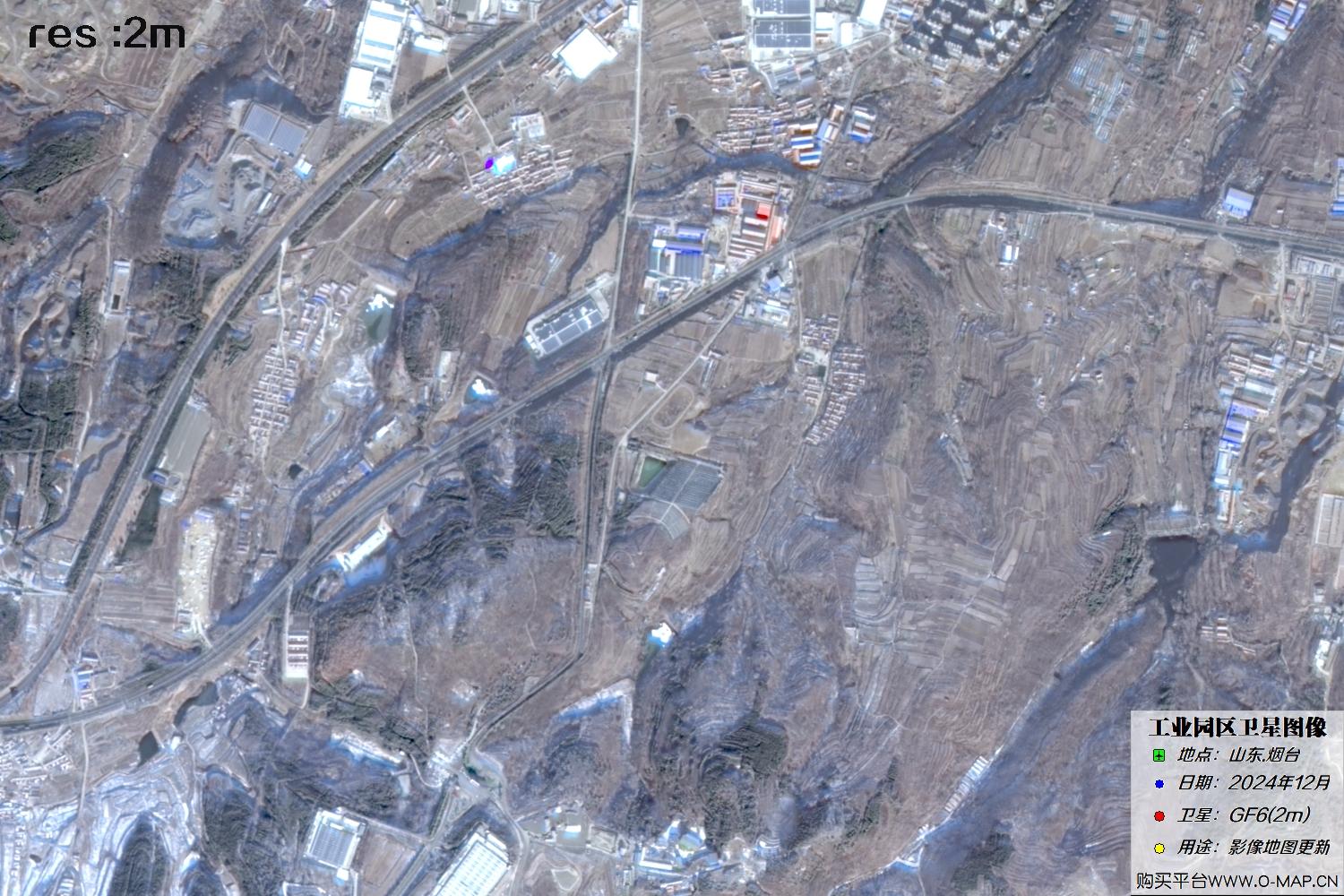 2米分辨率GF6高分六号卫星2024年冬季拍摄的烟台市卫星图像