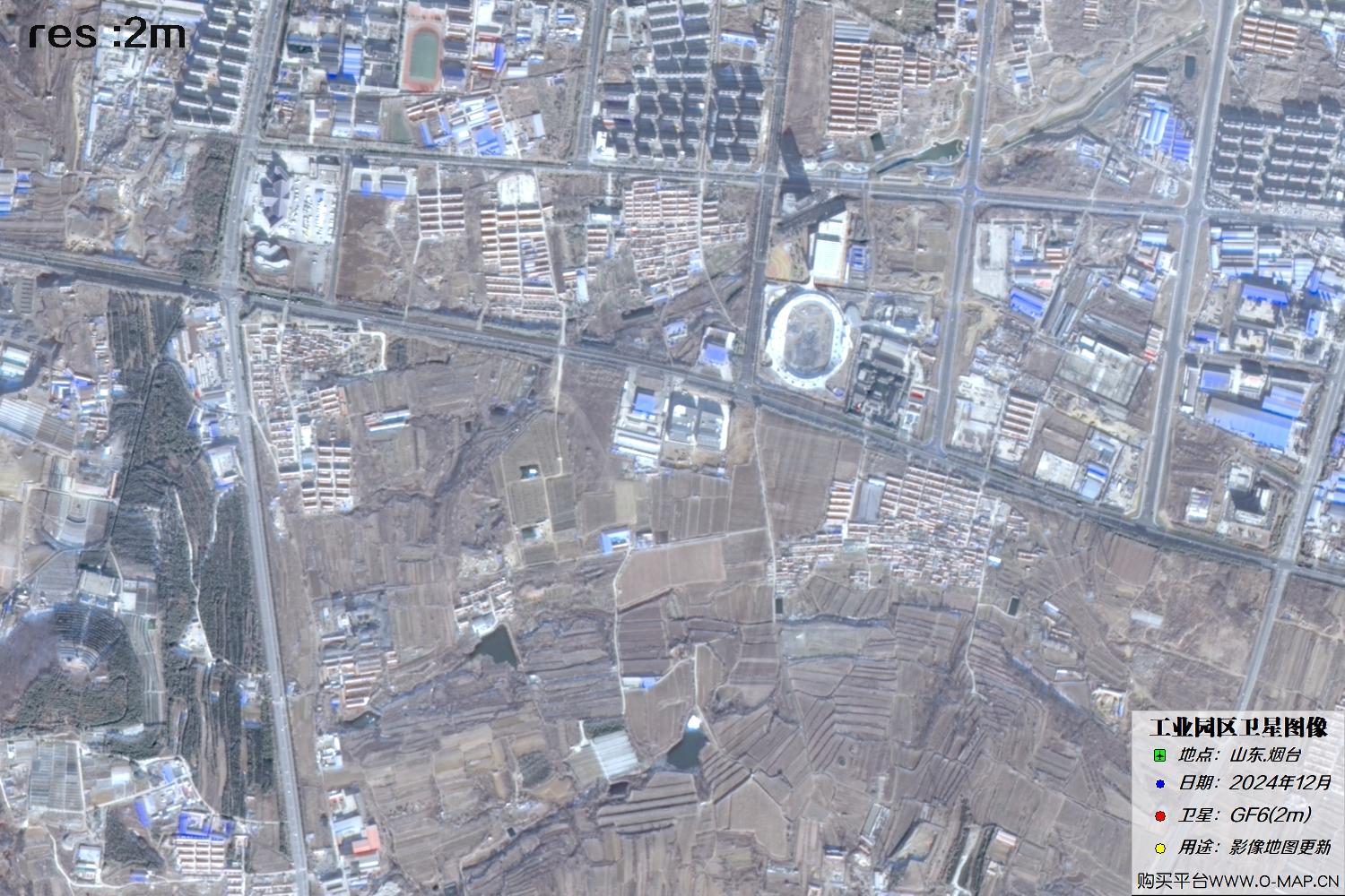 2米分辨率GF6高分六号卫星2024年冬季拍摄的烟台市卫星图像