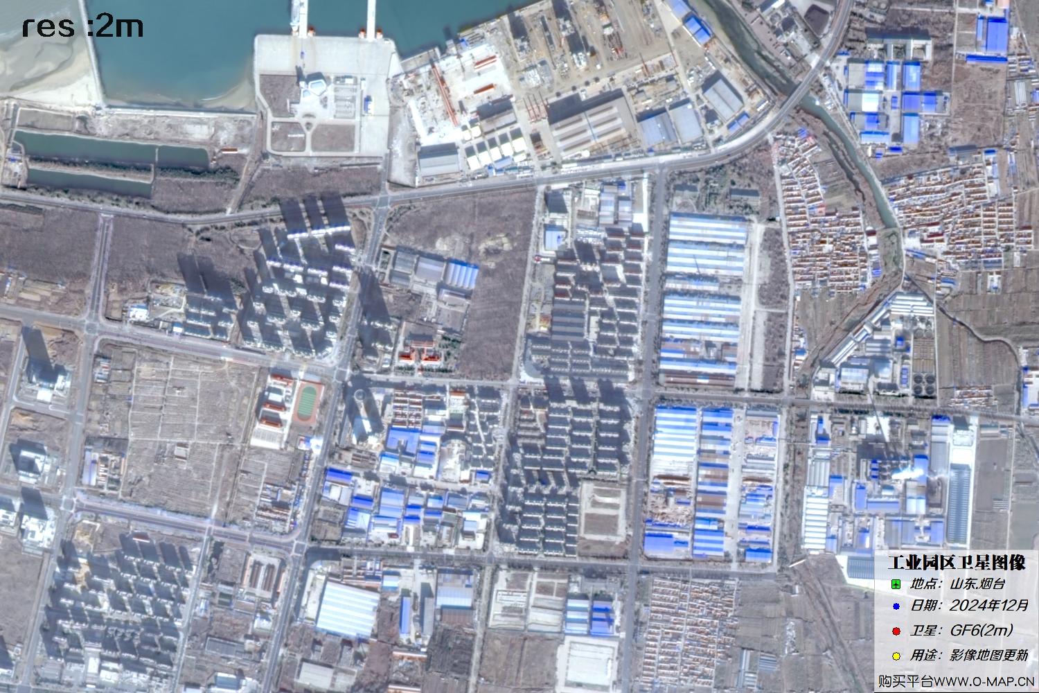 2米分辨率GF6高分六号卫星2024年冬季拍摄的烟台市卫星图像