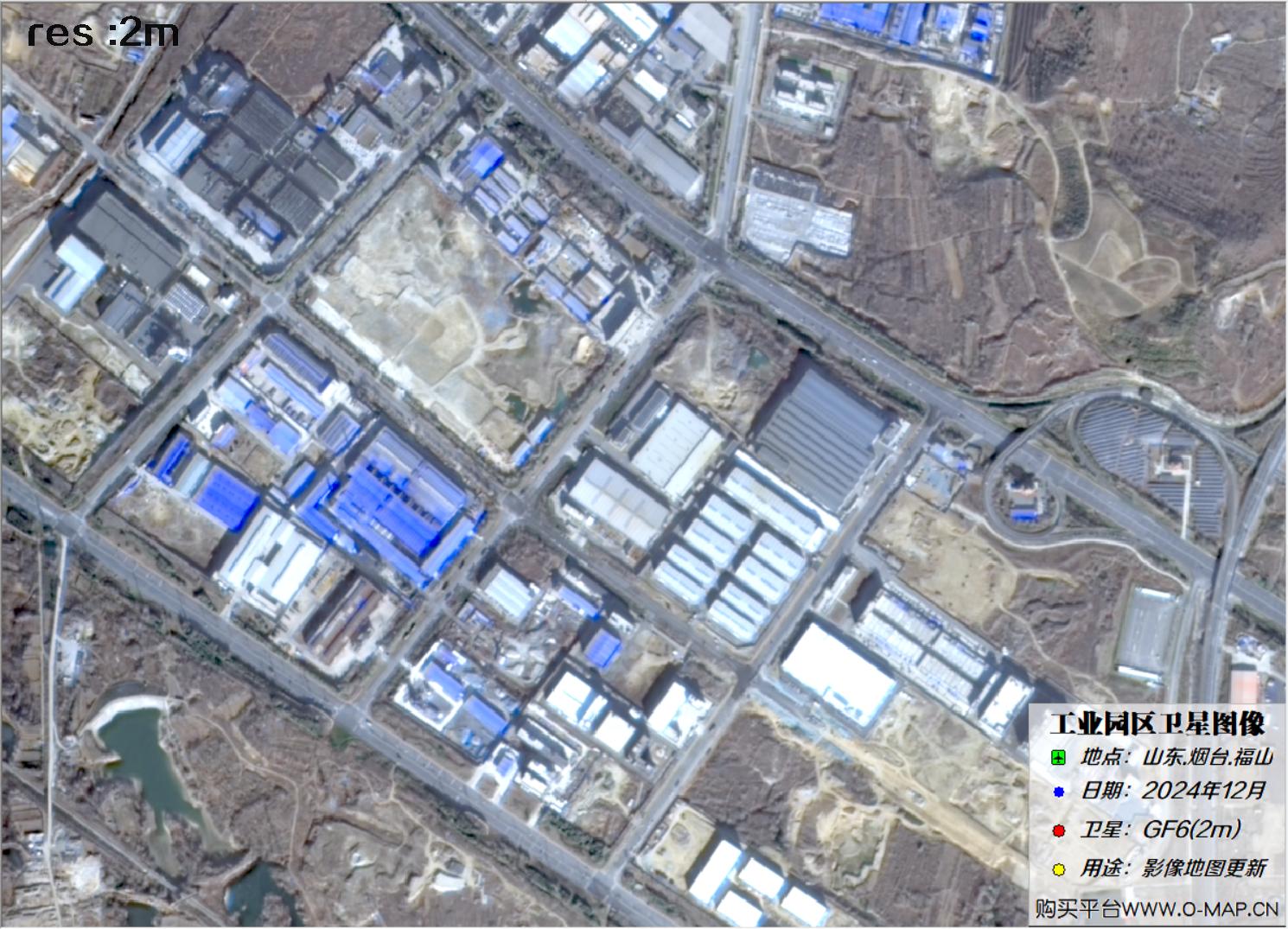 2米分辨率高分六号GF6卫星2024年拍摄的烟台市福山工业园区卫星图像