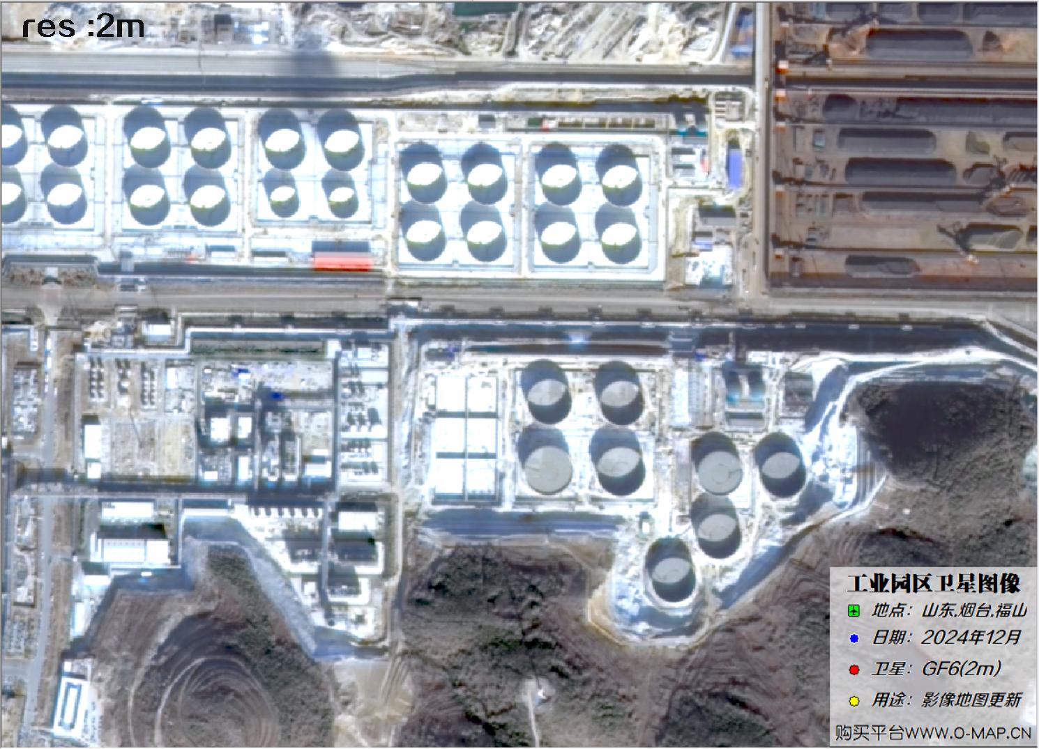 2米分辨率高分六号GF6卫星2024年拍摄的烟台市福山工业园区卫星图像