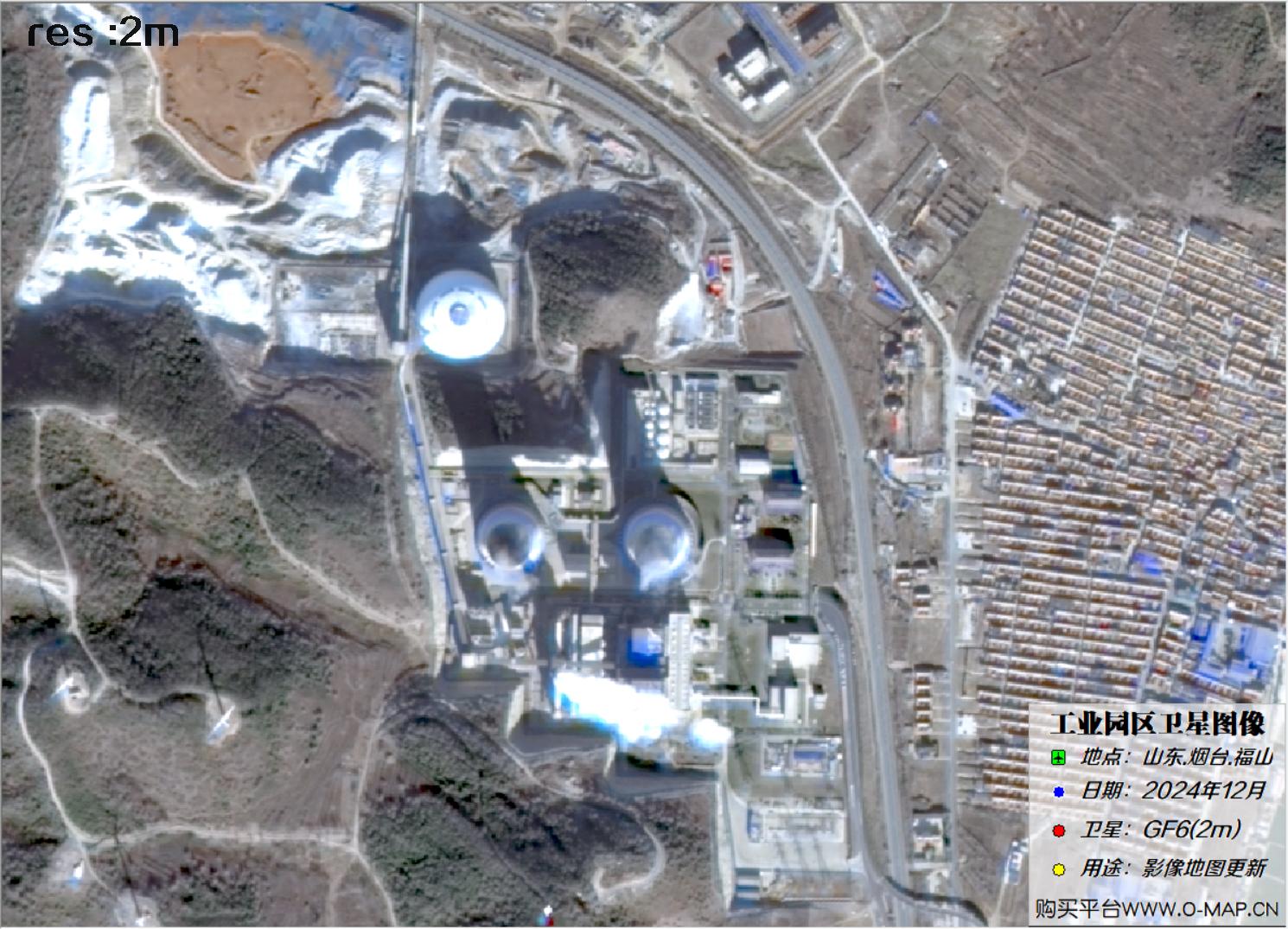 2米分辨率高分六号GF6卫星2024年拍摄的烟台市福山工业园区卫星图像