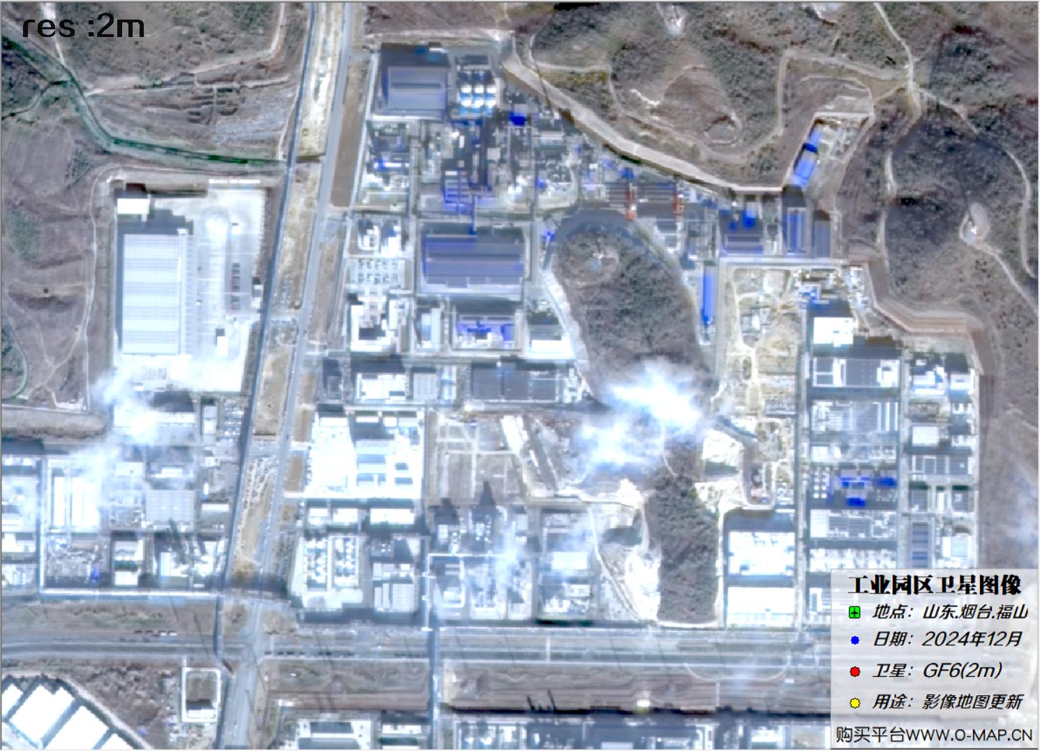 2米分辨率高分六号GF6卫星2024年拍摄的烟台市福山工业园区卫星图像