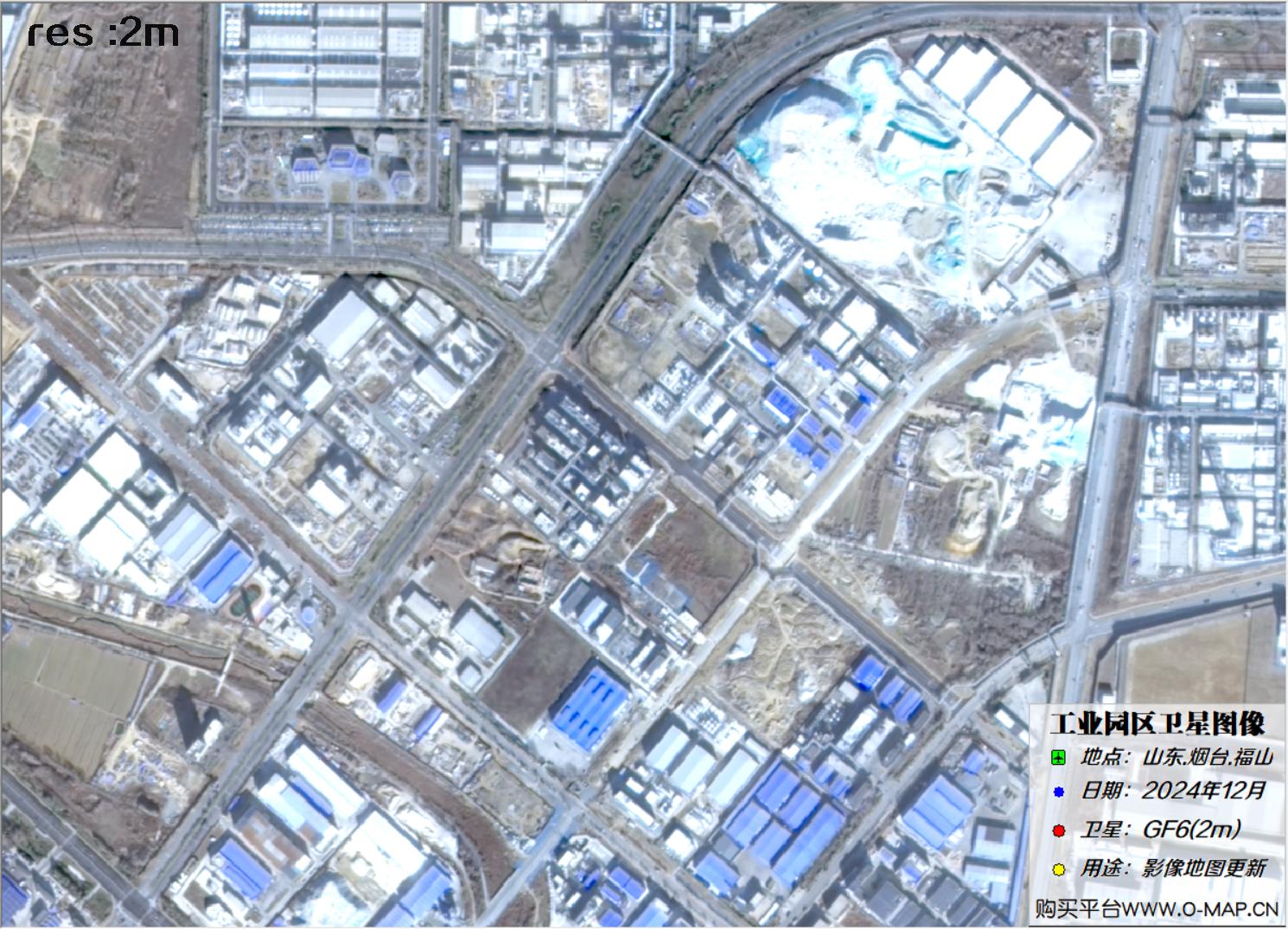 2米分辨率高分六号GF6卫星2024年拍摄的烟台市福山工业园区卫星图像