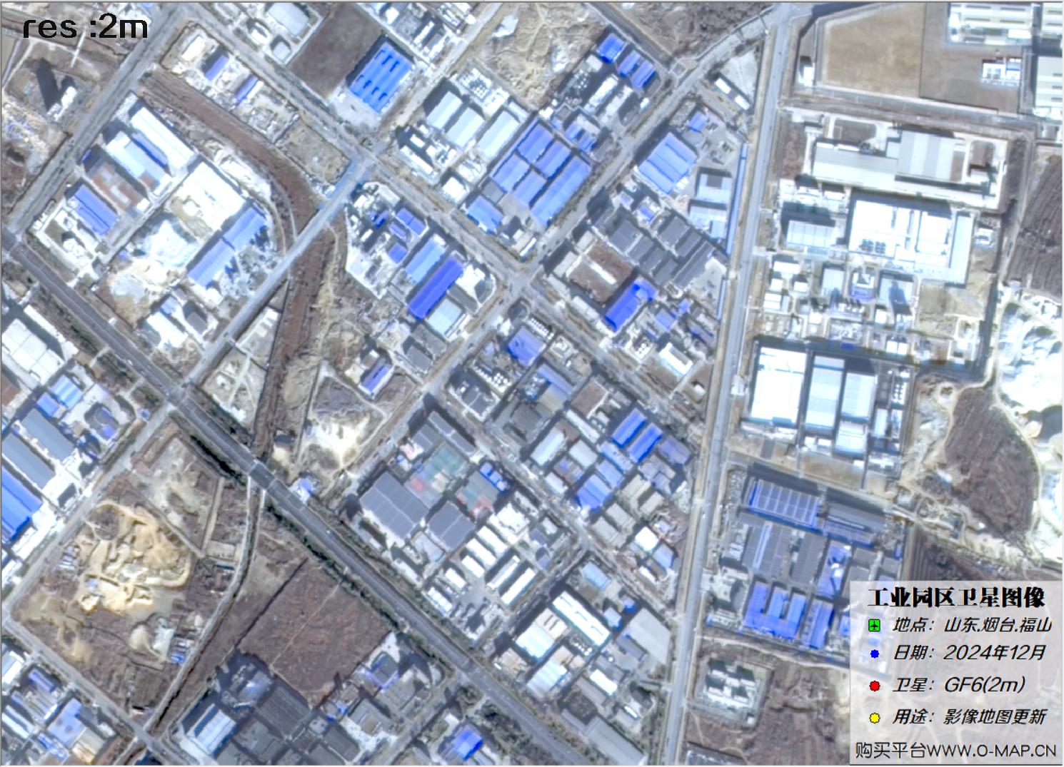 2米分辨率高分六号GF6卫星2024年拍摄的烟台市福山工业园区卫星图像