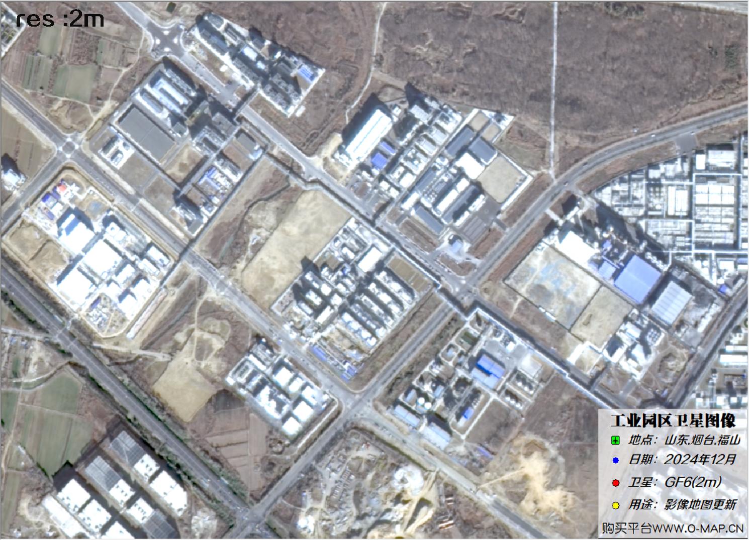 2米分辨率高分六号GF6卫星2024年拍摄的烟台市福山工业园区卫星图像