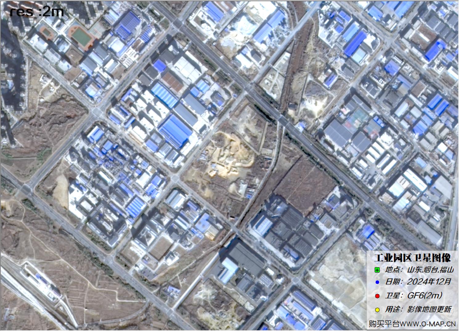 2米分辨率高分六号GF6卫星2024年拍摄的烟台市福山工业园区卫星图像