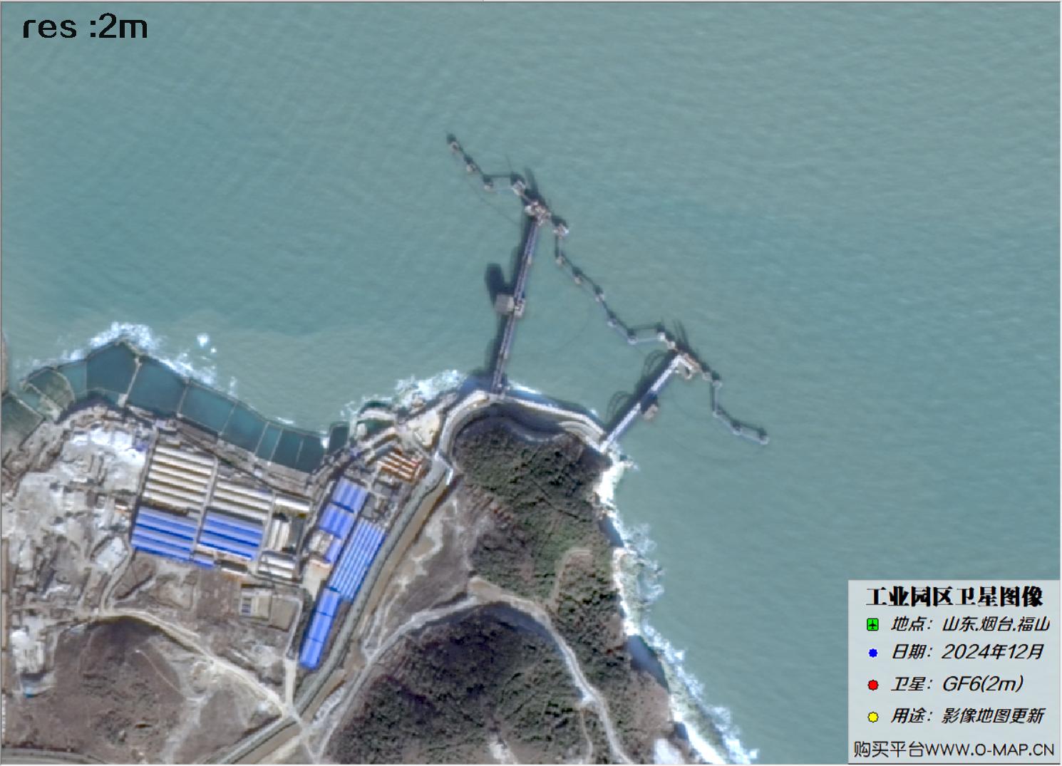2米分辨率高分六号GF6卫星2024年拍摄的烟台市福山工业园区卫星图像