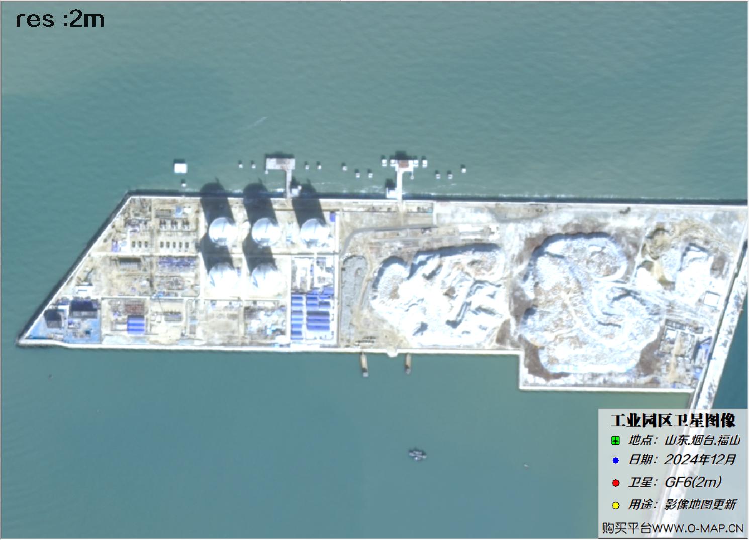 2米分辨率高分六号GF6卫星2024年拍摄的烟台市福山工业园区卫星图像