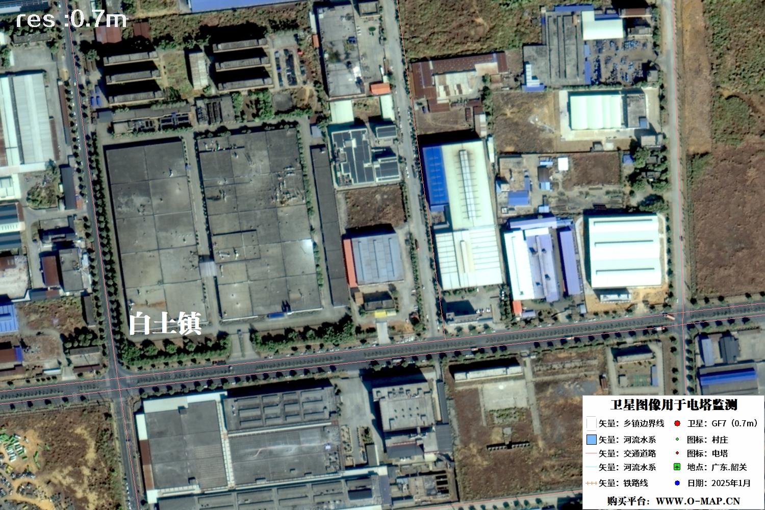 0.7米高分七号卫星拍摄的韶关市电力塔架卫星图片
