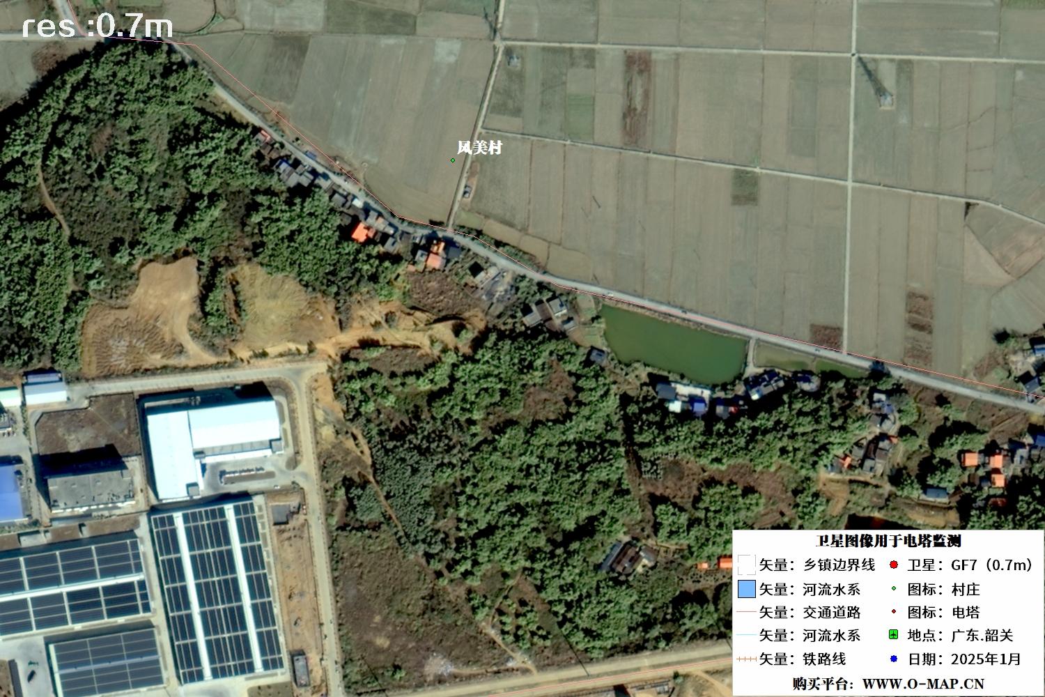 0.7米高分七号卫星拍摄的韶关市电力塔架卫星图片