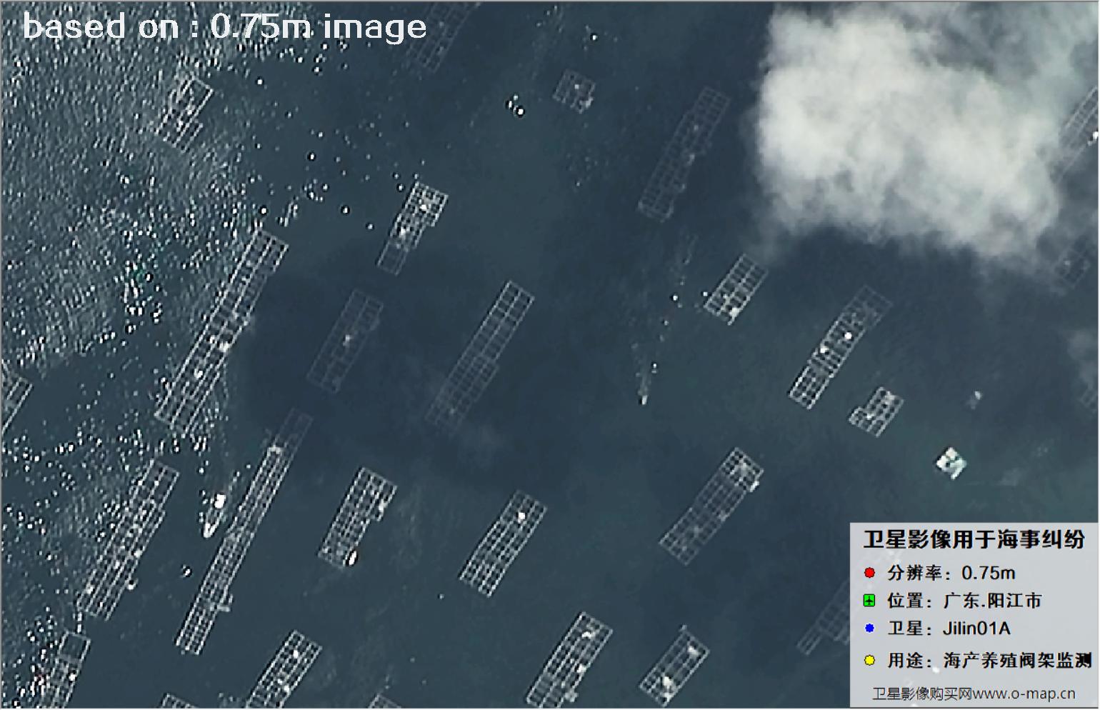 SuperView卫星拍摄的广东省阳江市海产养殖阀架图像