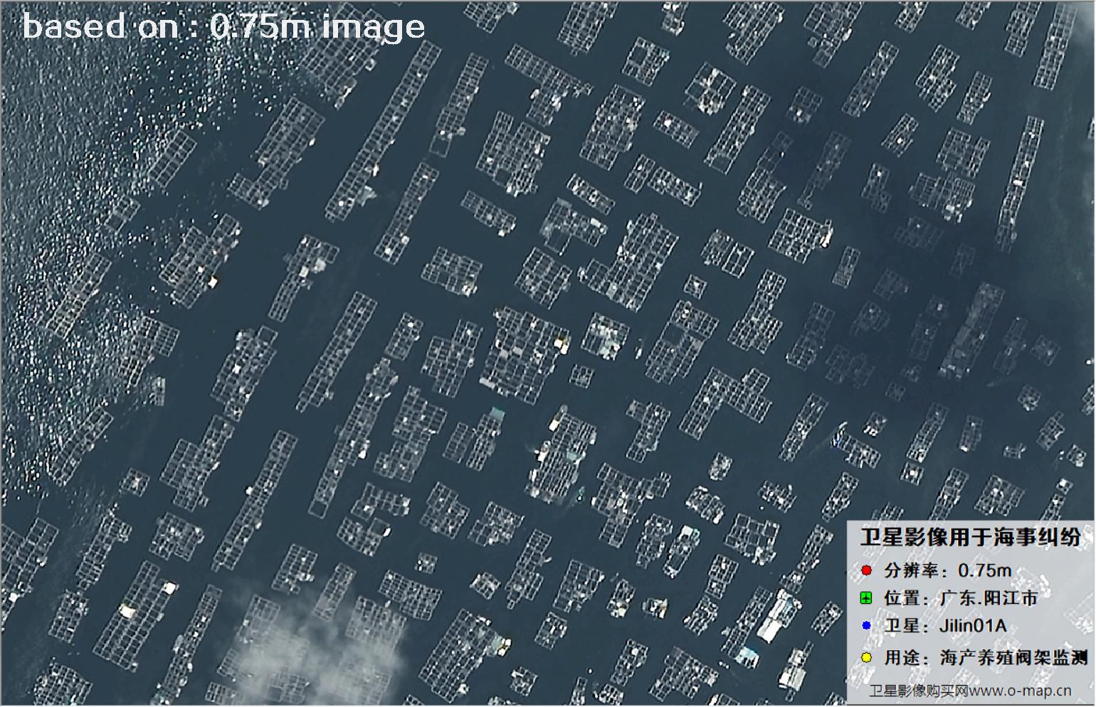 SuperView卫星拍摄的广东省阳江市海产养殖阀架图像