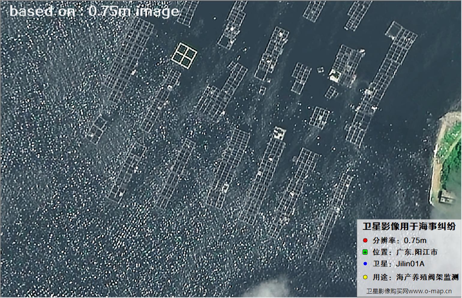 SuperView卫星拍摄的广东省阳江市海产养殖阀架图像