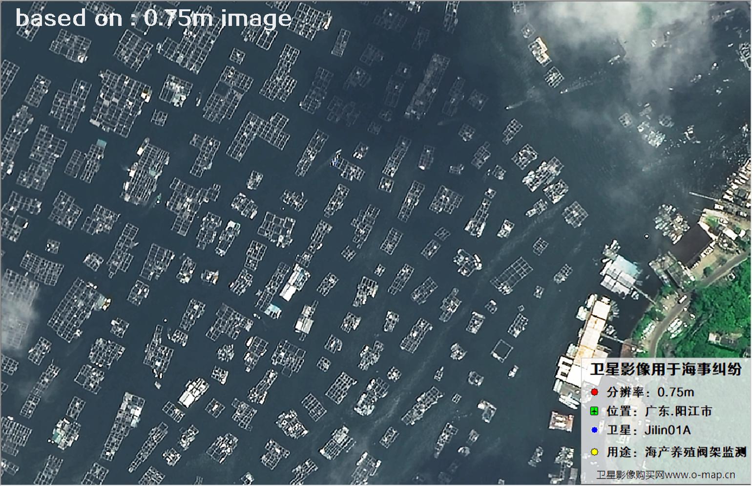 SuperView卫星拍摄的广东省阳江市海产养殖阀架图像